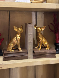 Chihuahua Bookends – Antique Gold Finish