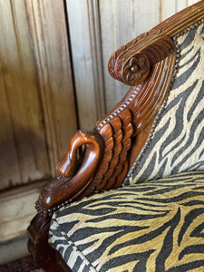 Pair of Carved Timber Empire Tub Chairs with Zebra Upholstery
