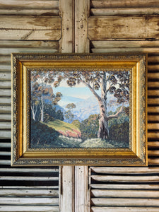 Gold Framed Australiana School Painting - Mountain Scene