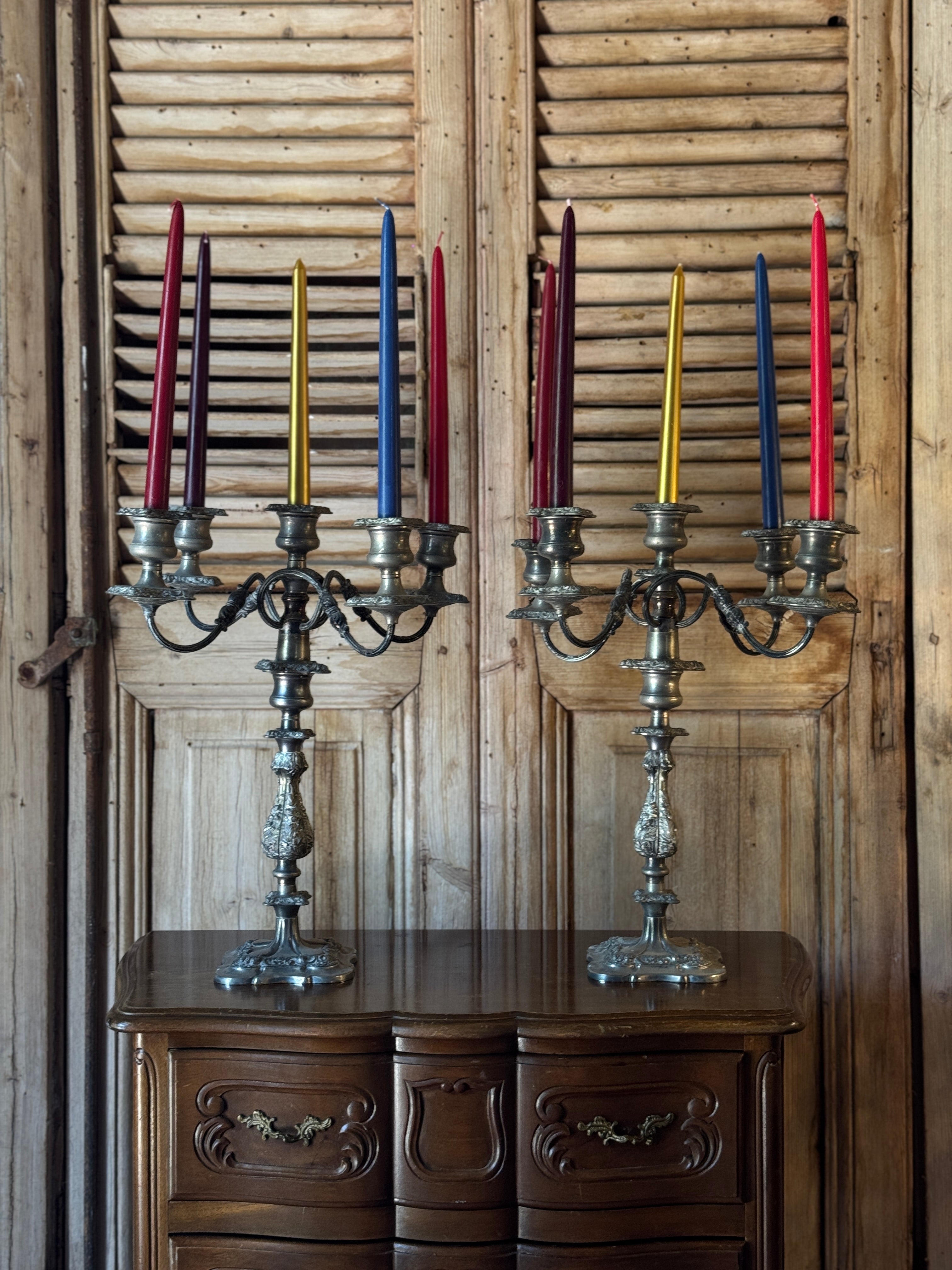 Pair of Vintage Victorian Silver-Plated 5-Arm Candelabras