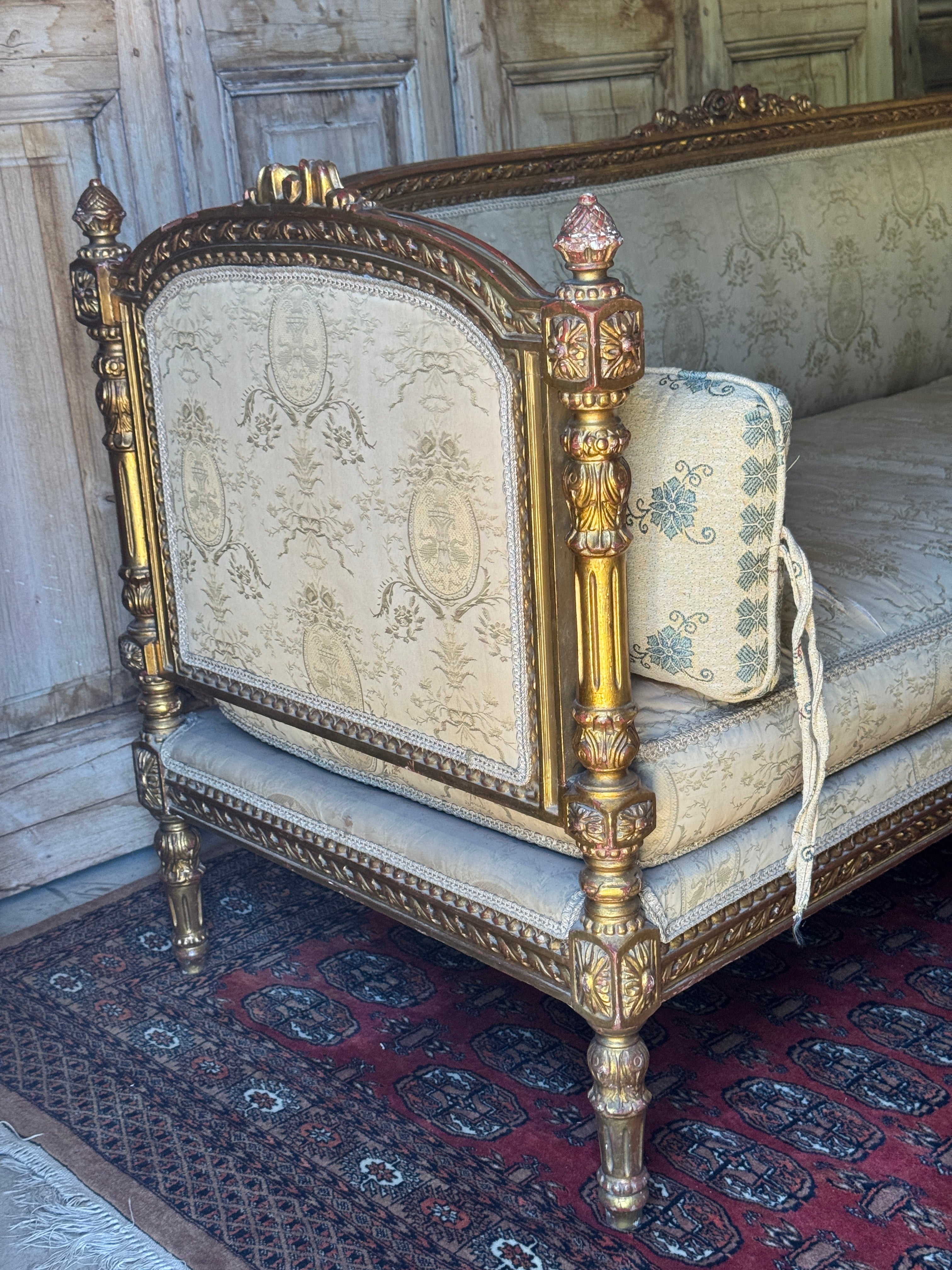 Antique French Louis XVI Style Giltwood Salon Sofa