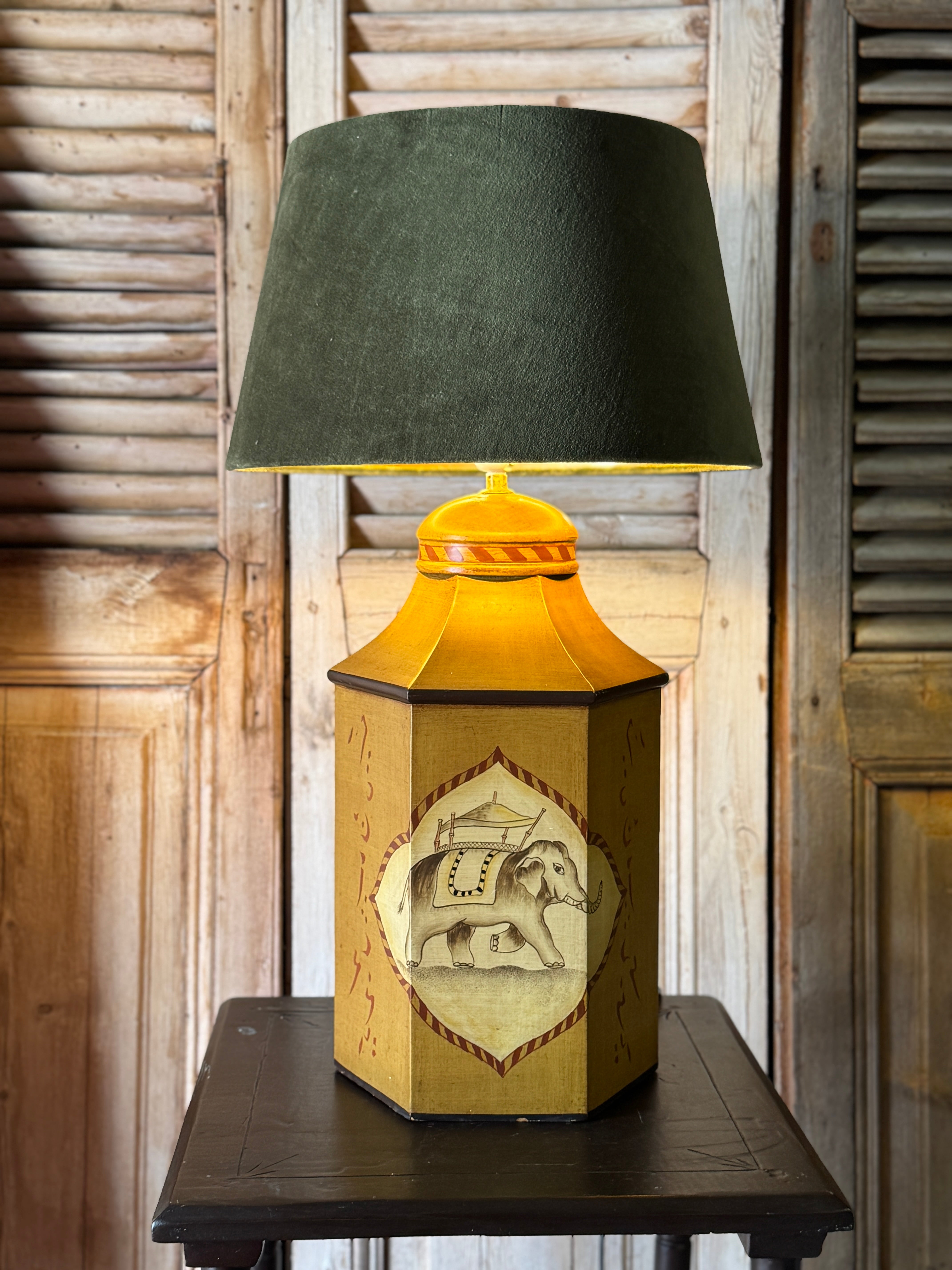Vintage Lacquer Decorated Tea Canister Lamp