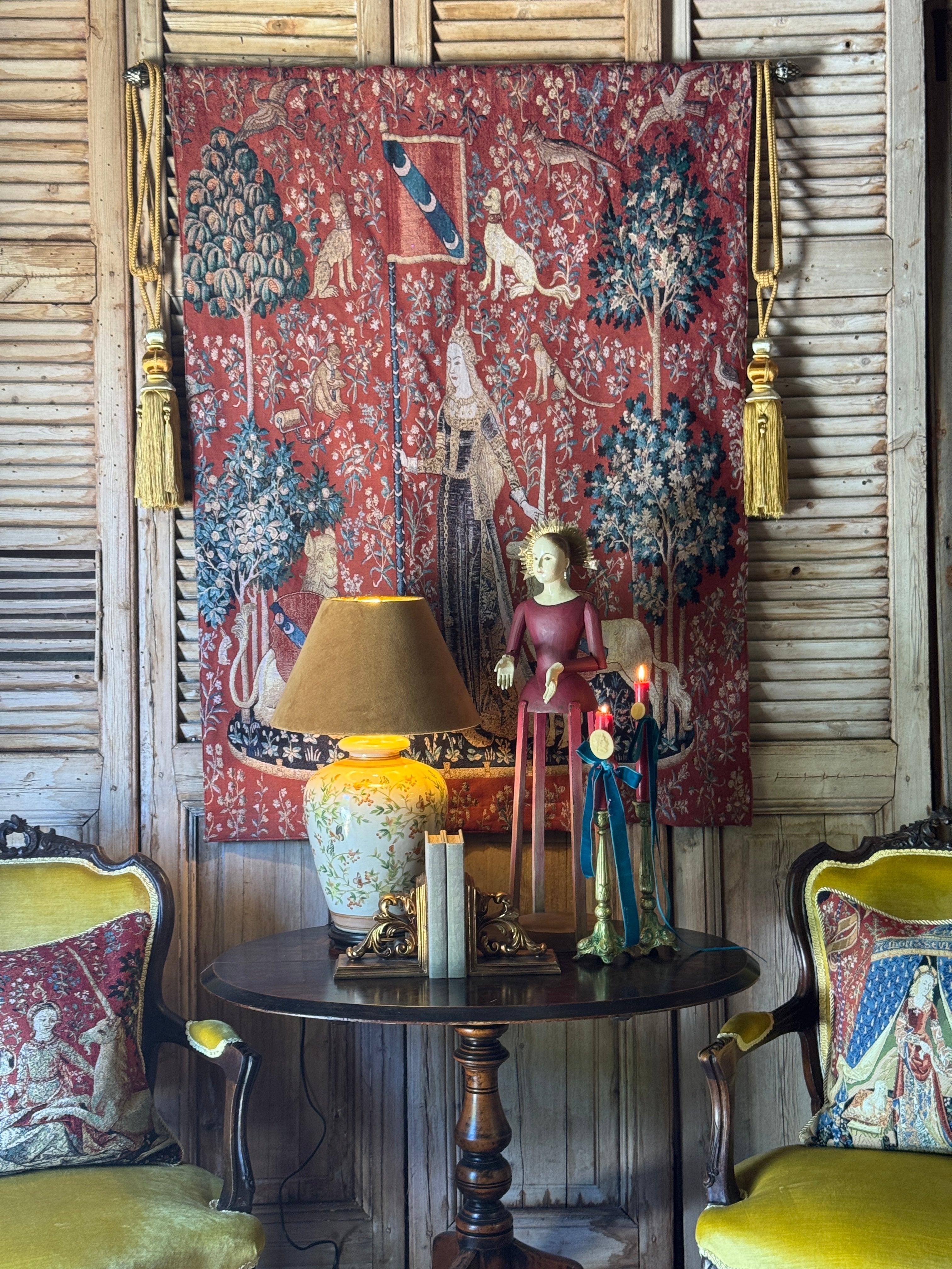 Vintage Porcelain Lamp With New Velvet Shade