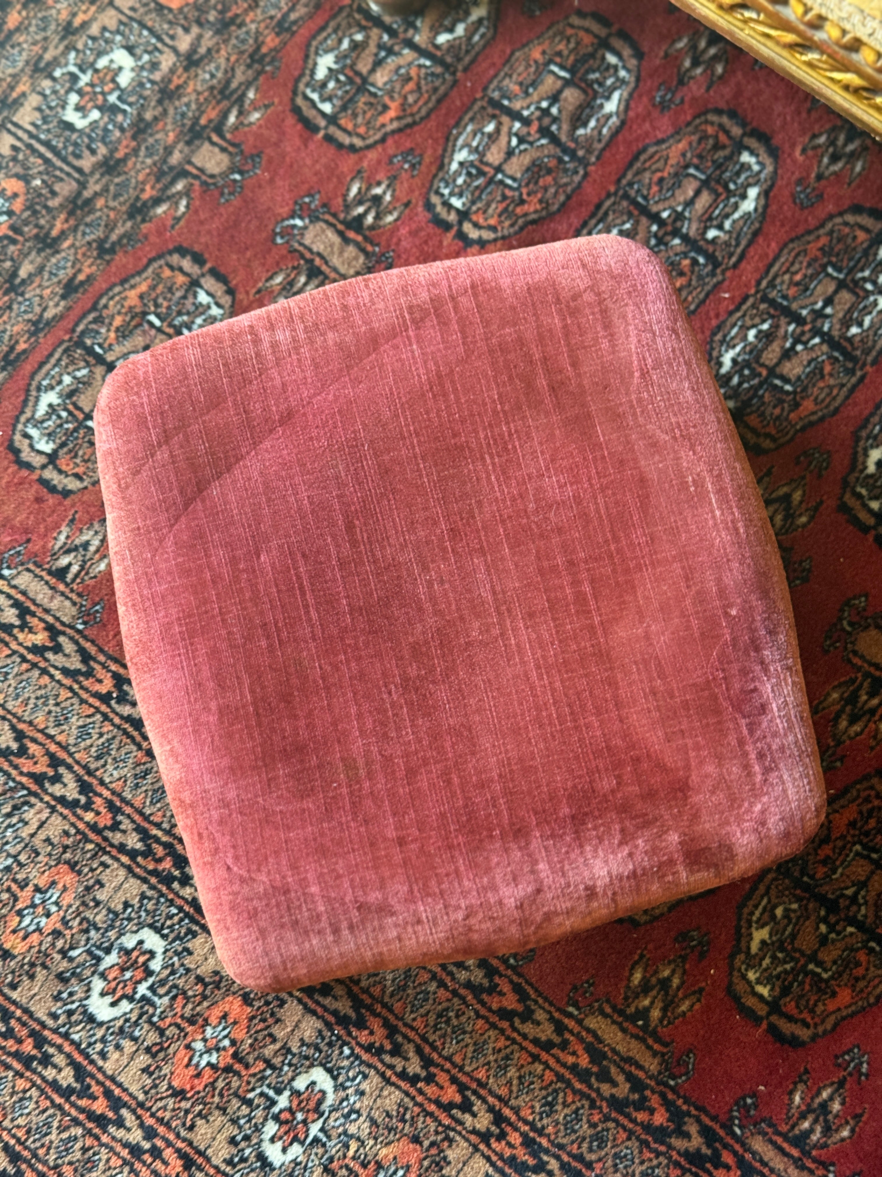 19th Century Giltwood Carved Footstool with Velvet Upholstery