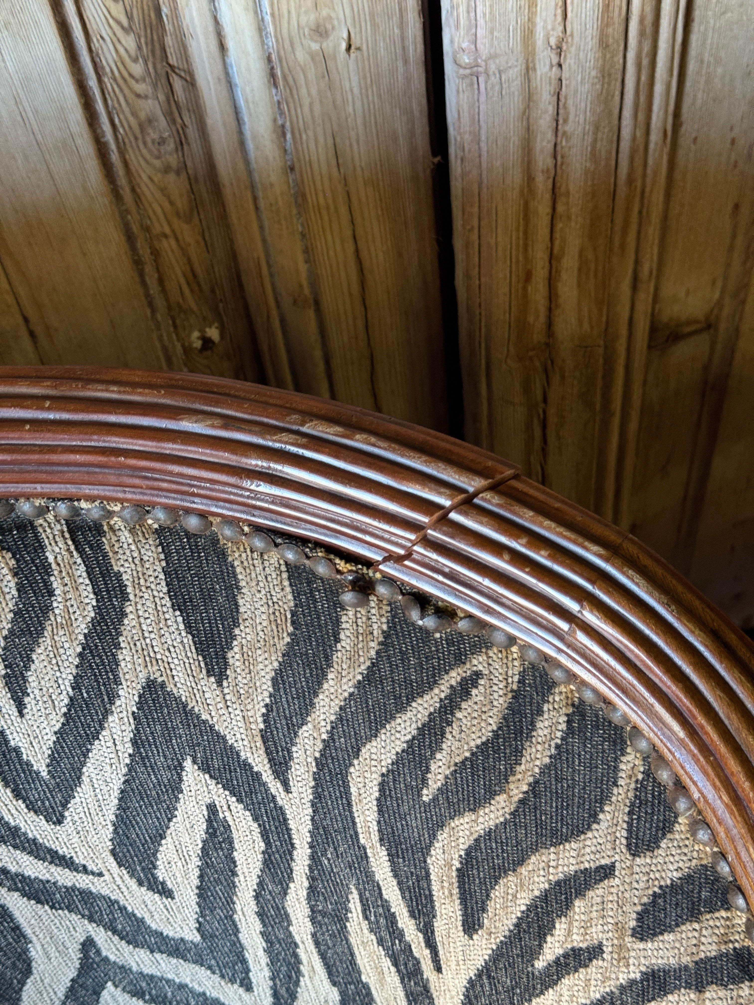 Pair of Carved Timber Empire Tub Chairs with Zebra Upholstery