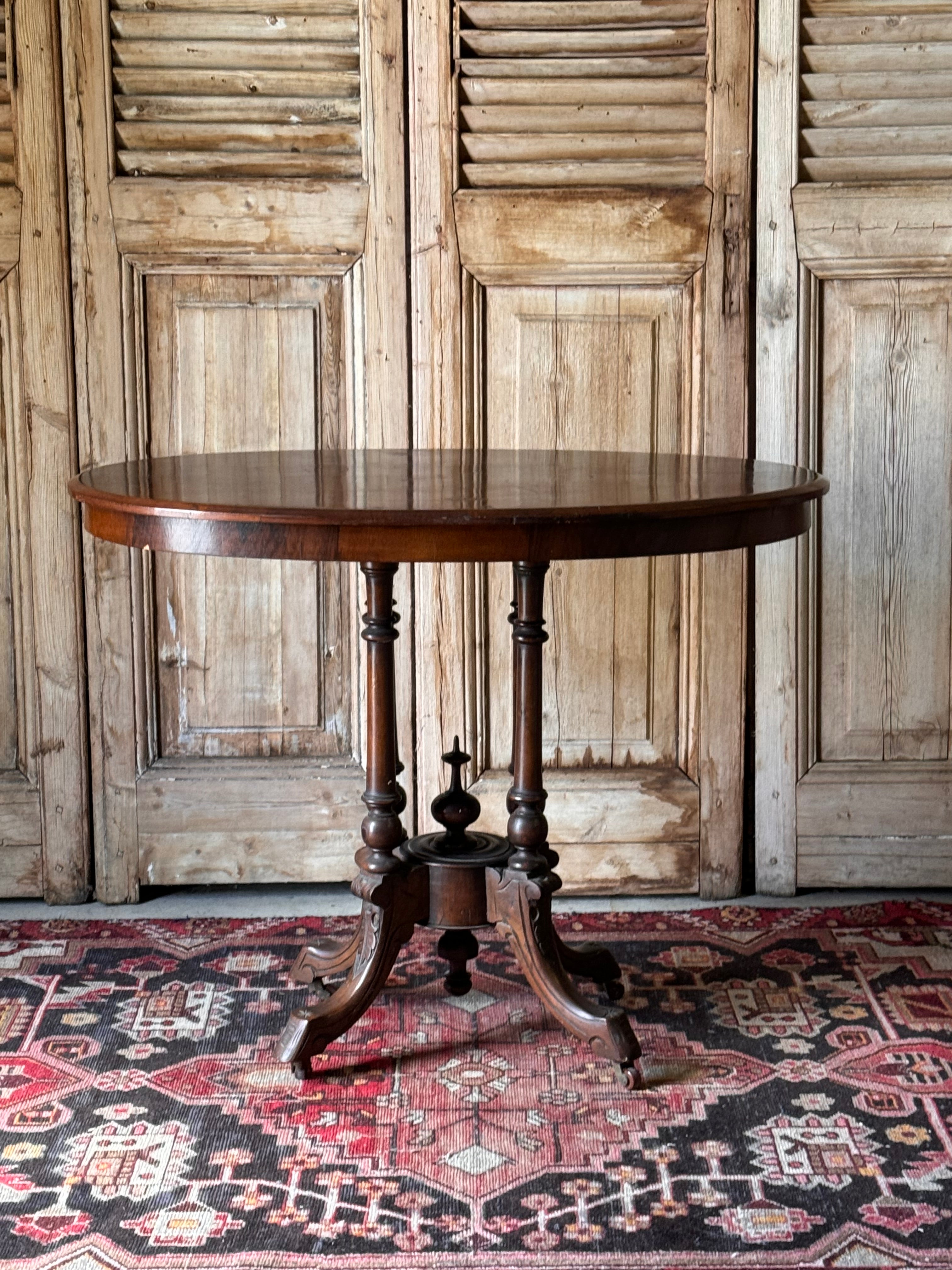 Antique Victorian Walnut Oval Table with Birdcage Base