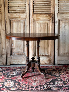 Antique Victorian Walnut Oval Table with Birdcage Base