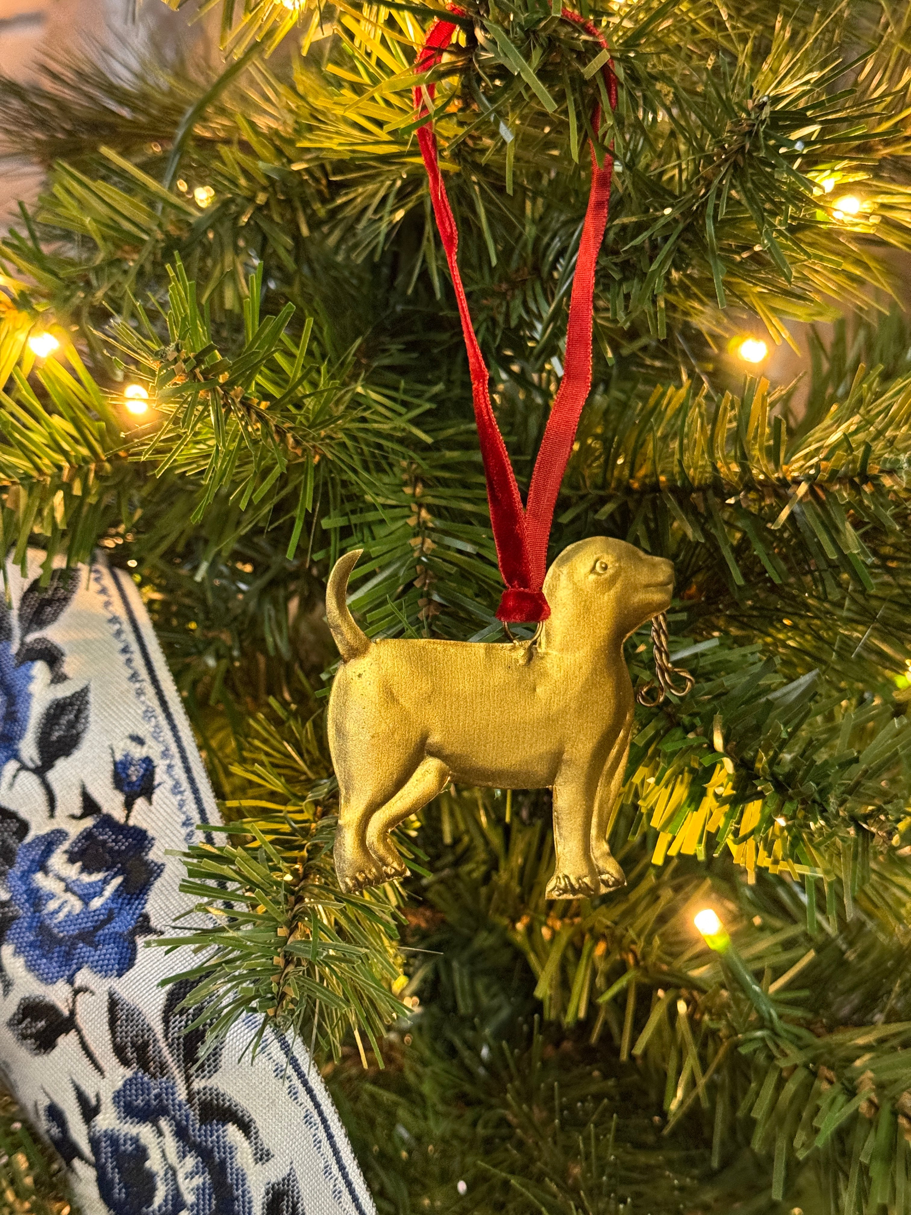 Victorian Doggie Gold Christmas Ornament