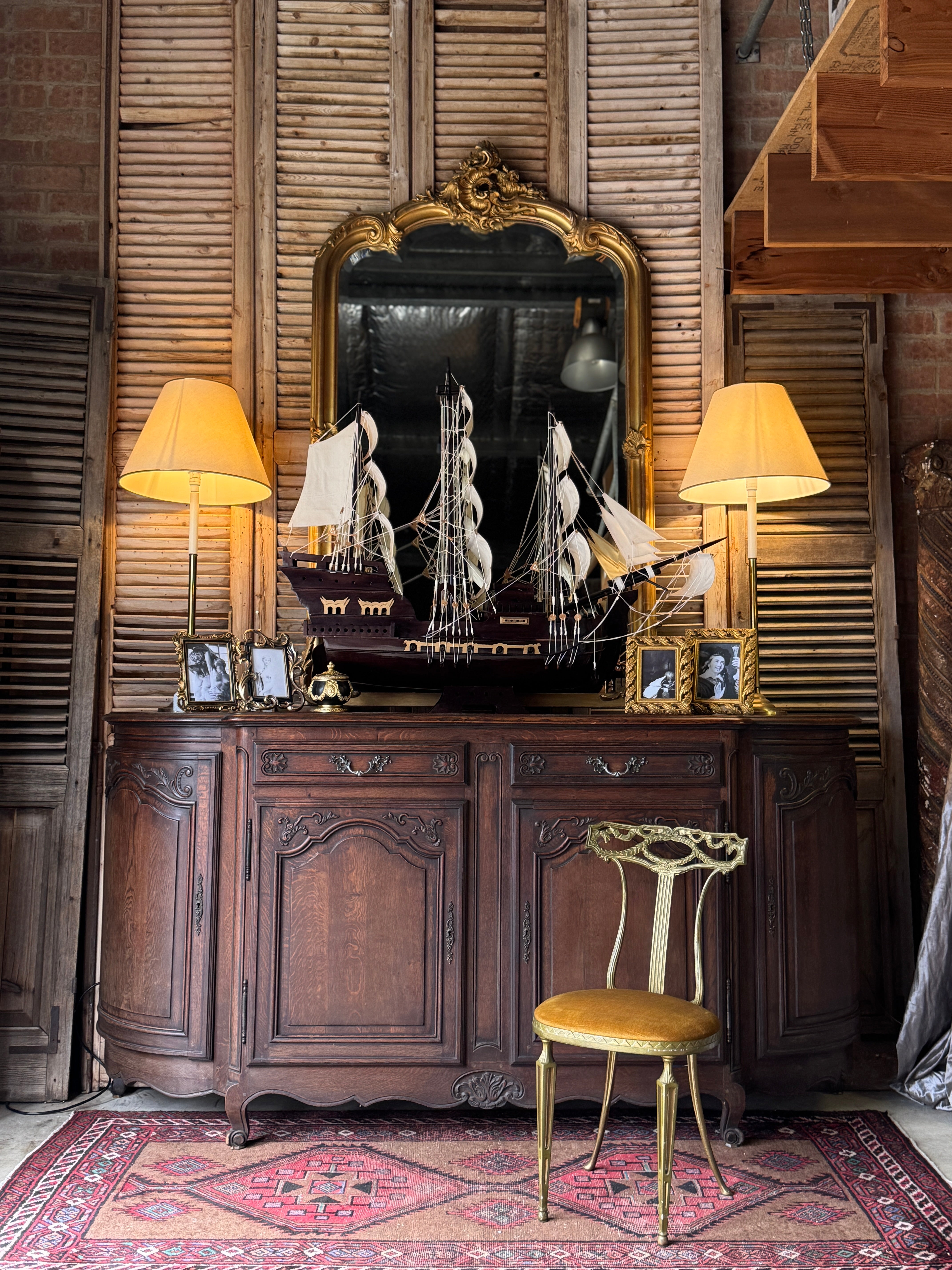 Antique Palladio Neoclassical Style Gilt Metal Chair with Mustard Velvet Upholstery