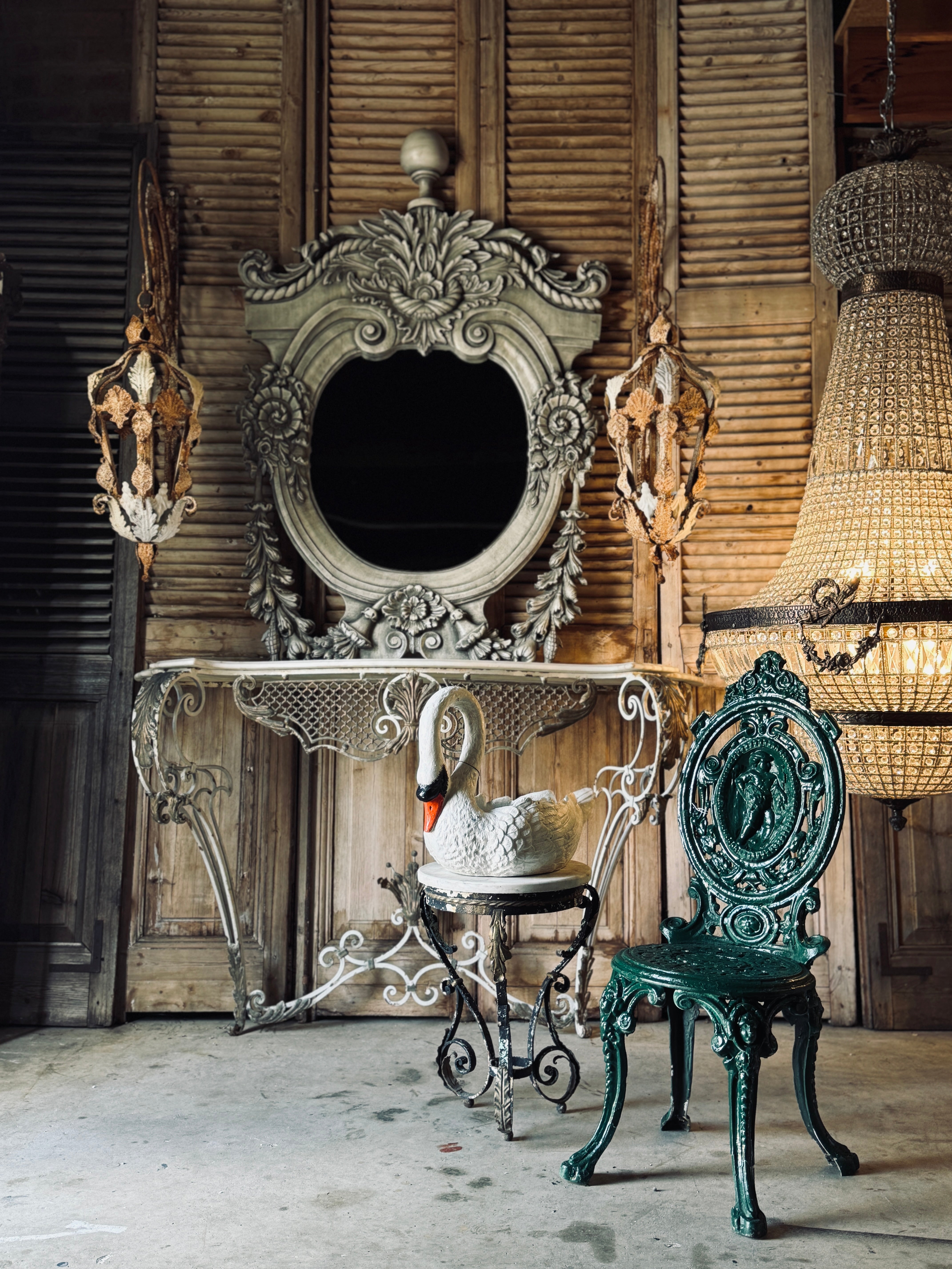 Vintage French Wrought Iron & Marble Console Table