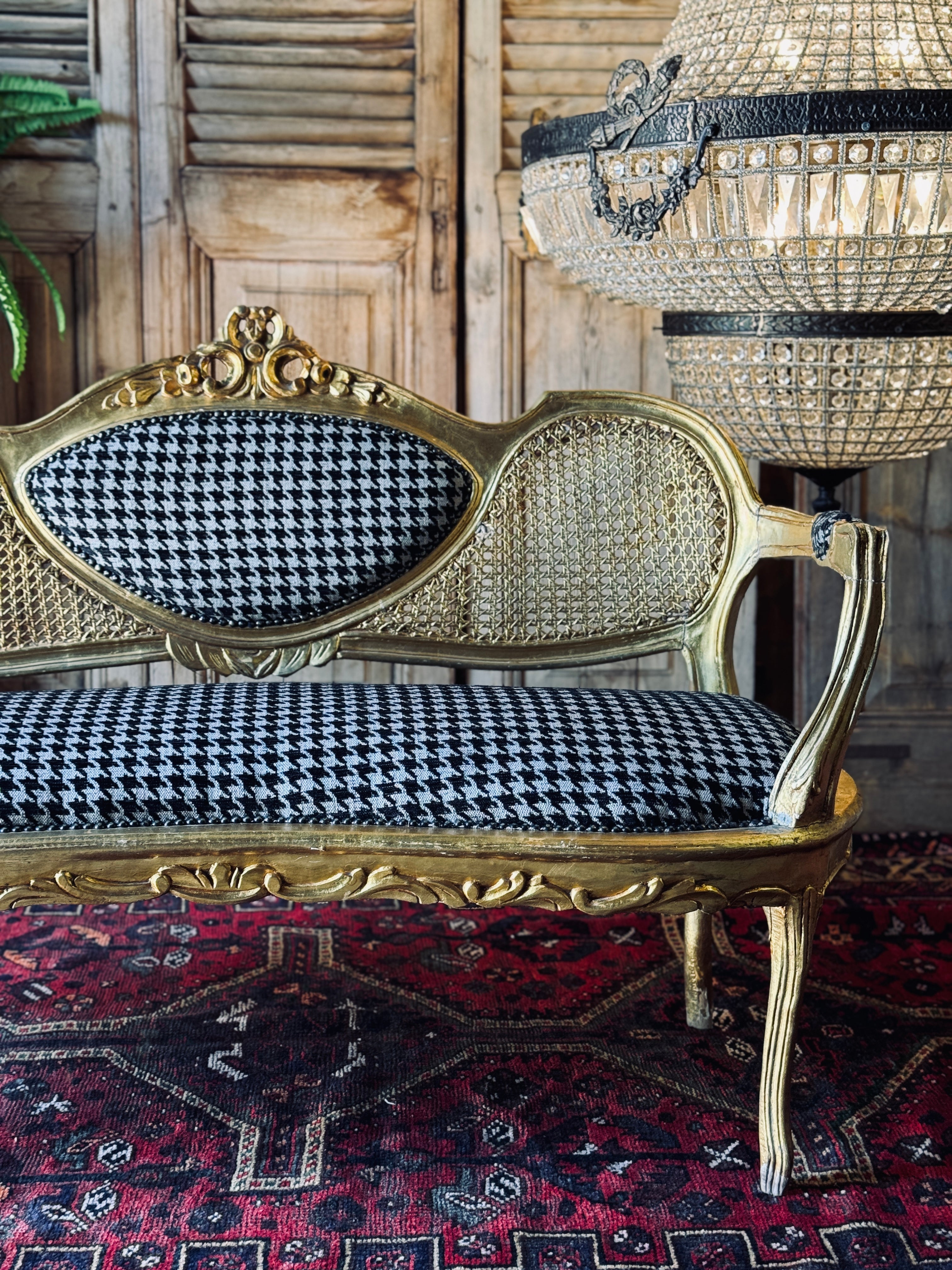 Vintage Gilt Rattan Settee