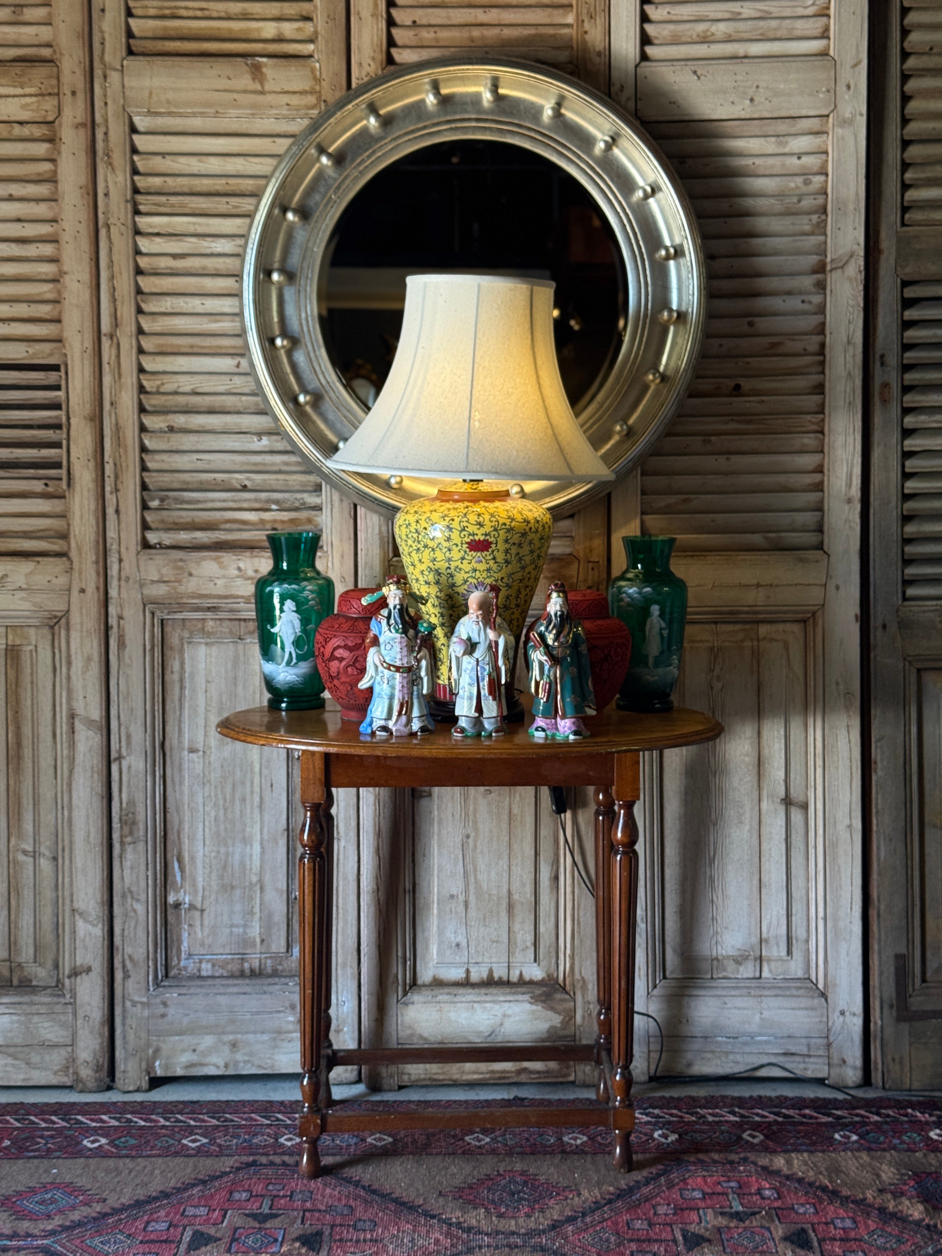 Vintage Oak Oval Side Table on Fluted / Turned Legs
