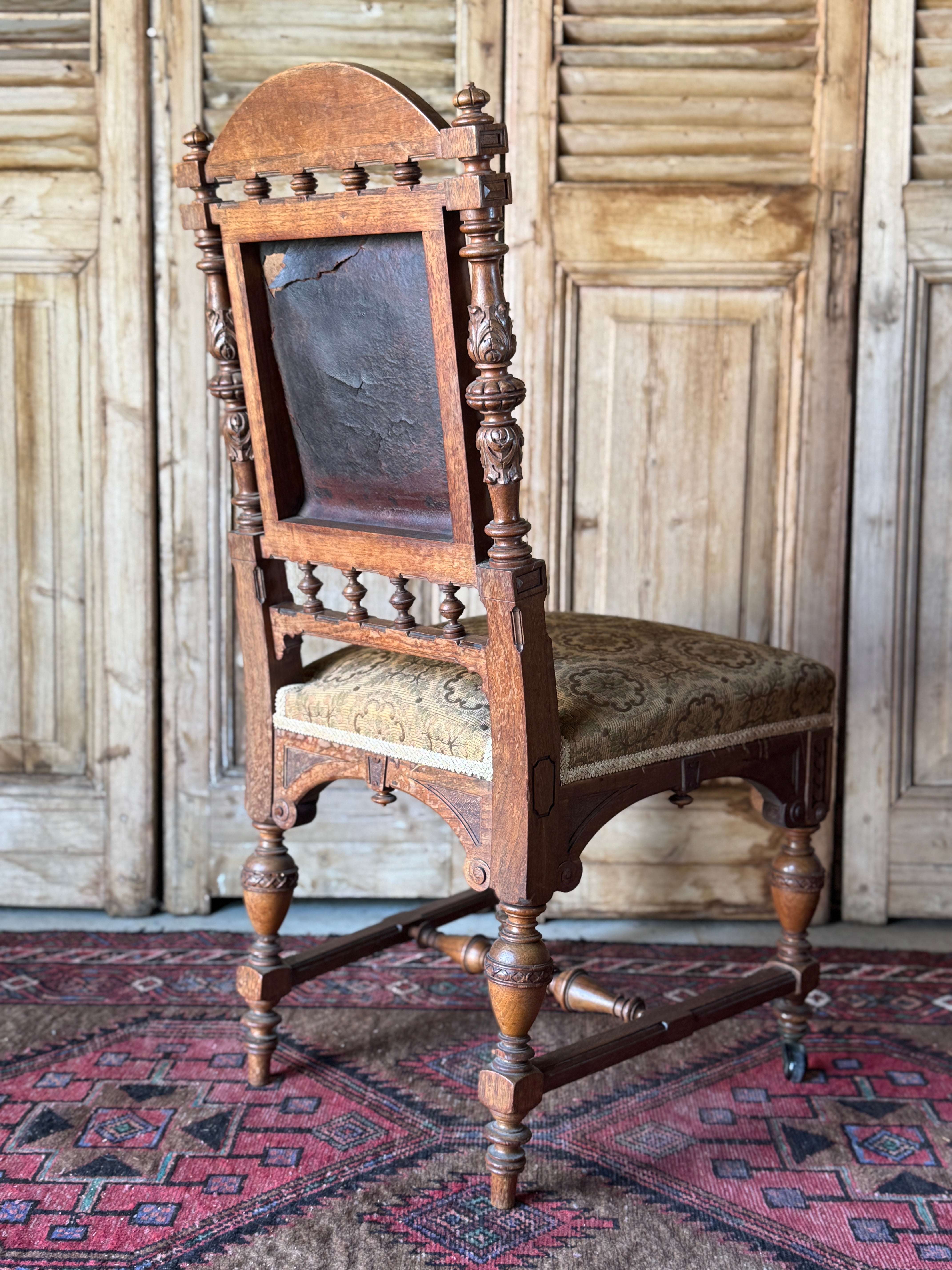 Set of 6 Antique 19th Century Renaissance Revival Dining Chairs with Embossed Leather Back Rests