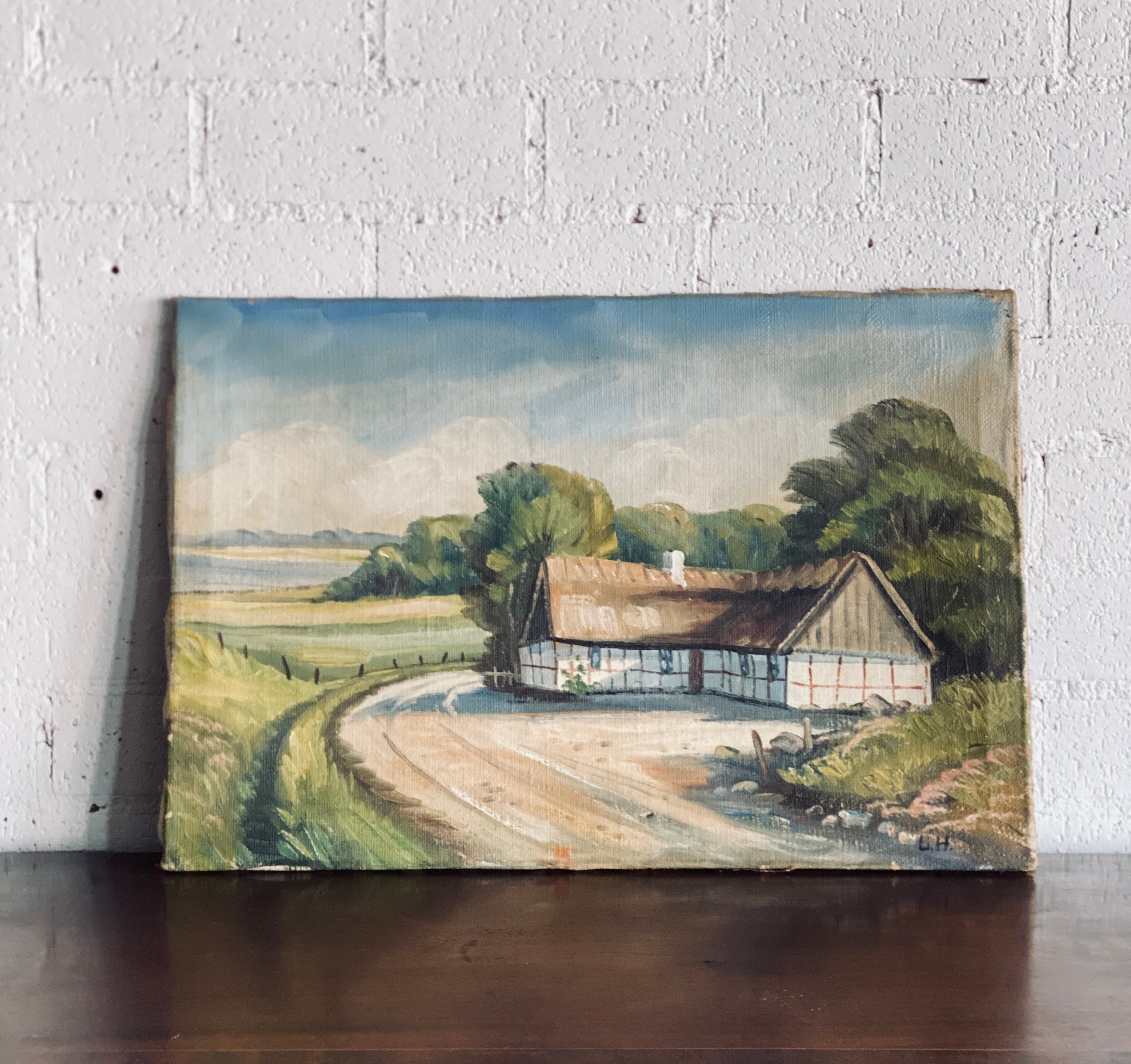 Vintage English Cottage Landscape Painting