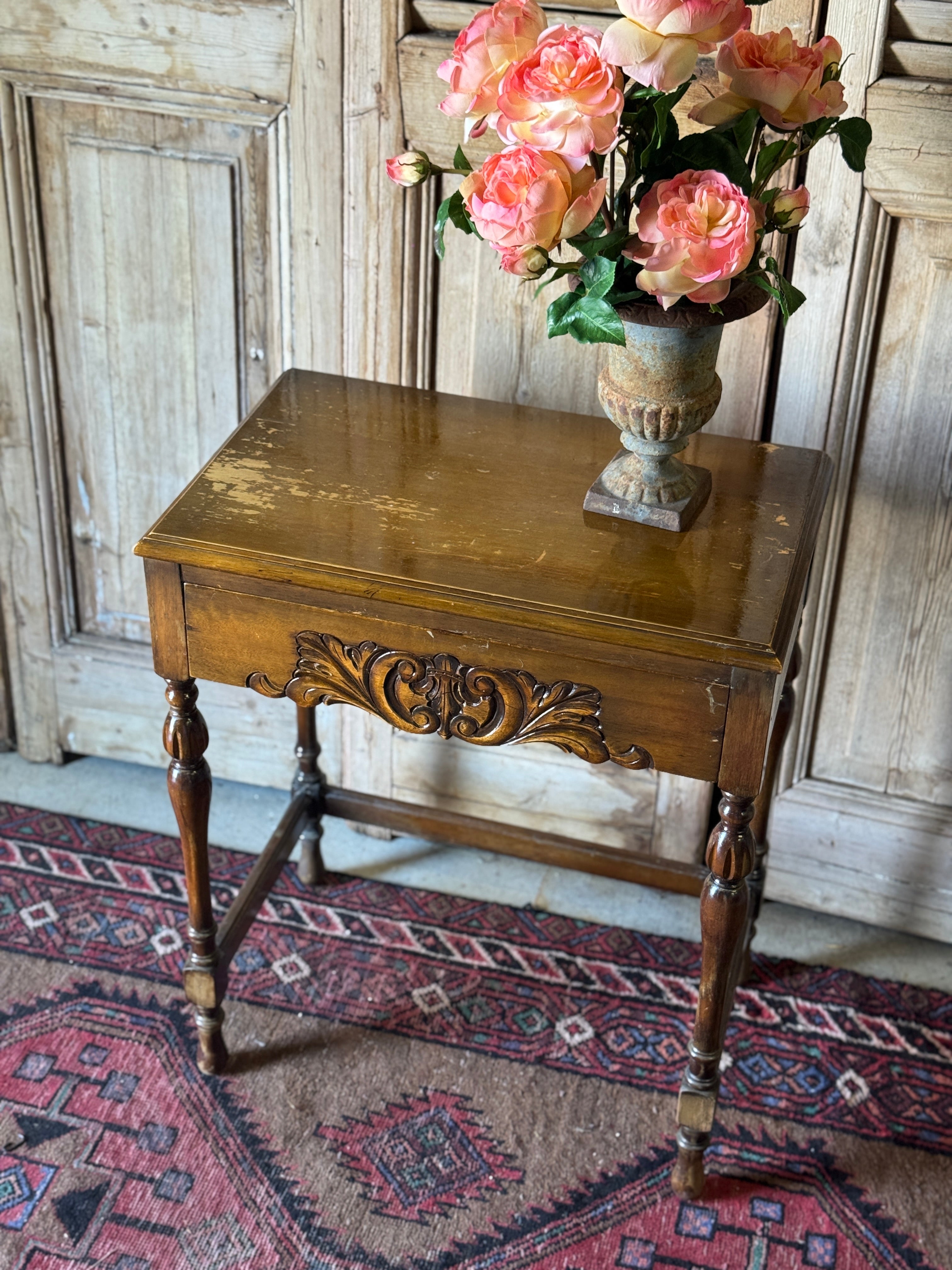Vintage Small Oak Writing Desk / Console with Concealed Drawer