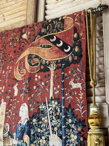 Vintage Style “Lady and the Unicorn” Tapestry with Hanging Rod