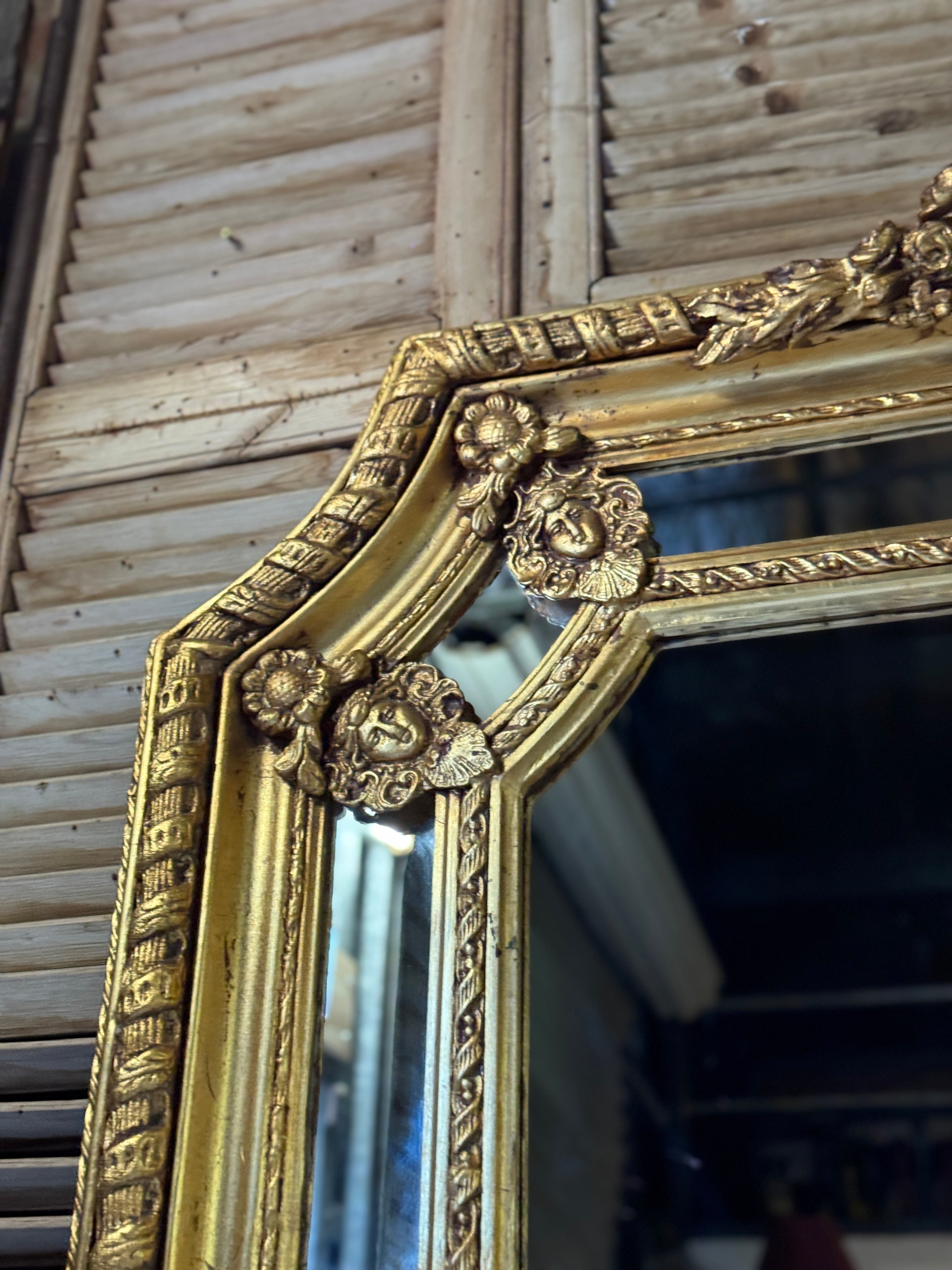 Vintage Gilt Rococo Mirror With Floral Crest