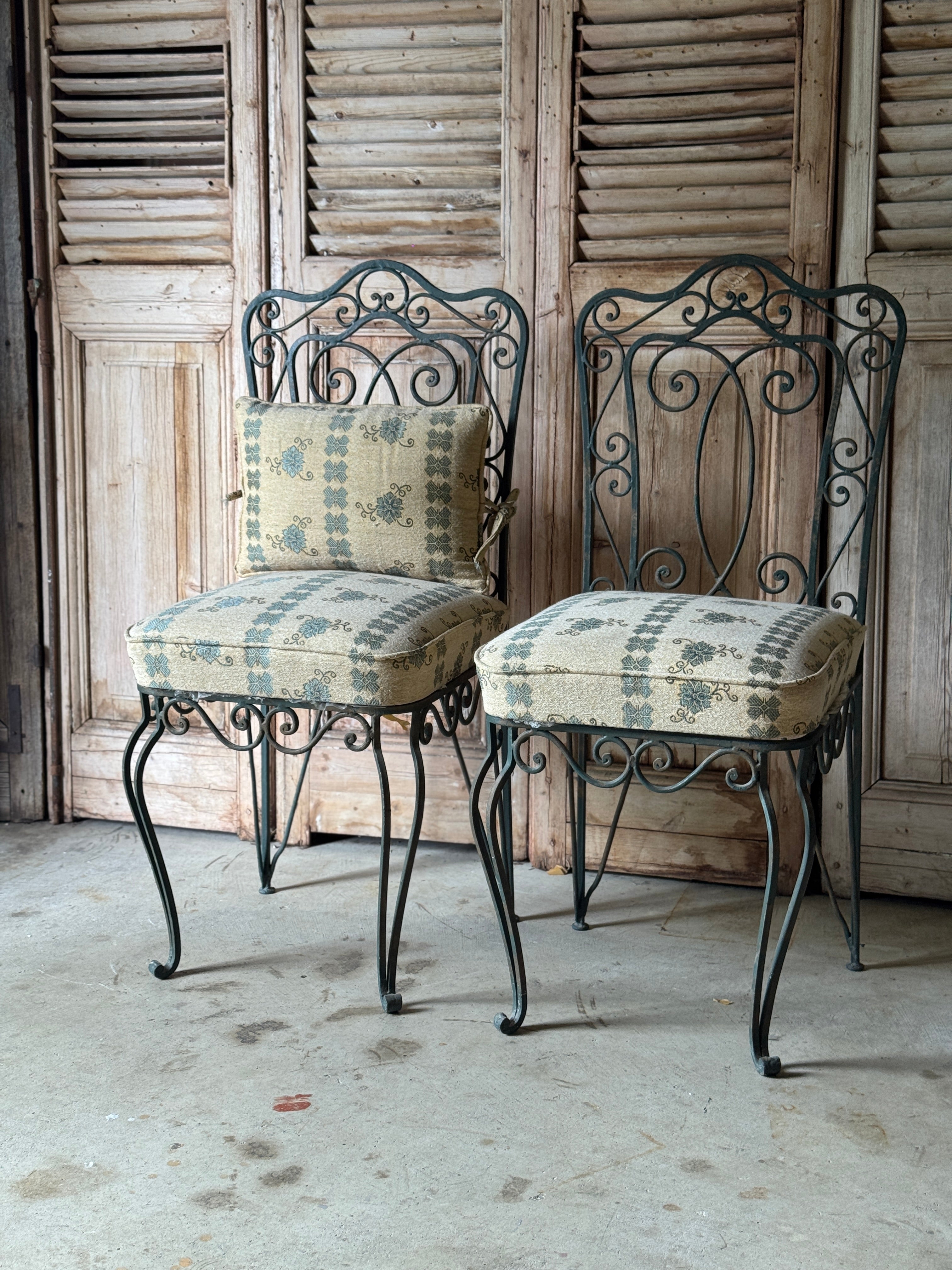 Pair of Vintage Wrought Iron Garden Chairs