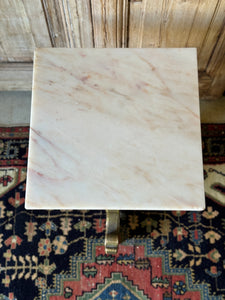 Vintage Carved Timber Side Table with Marble Top