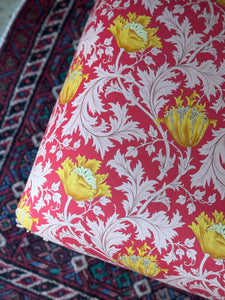 Vintage Ottoman Newly Upholstered in William Morris Fabric & Tasselled Trim
