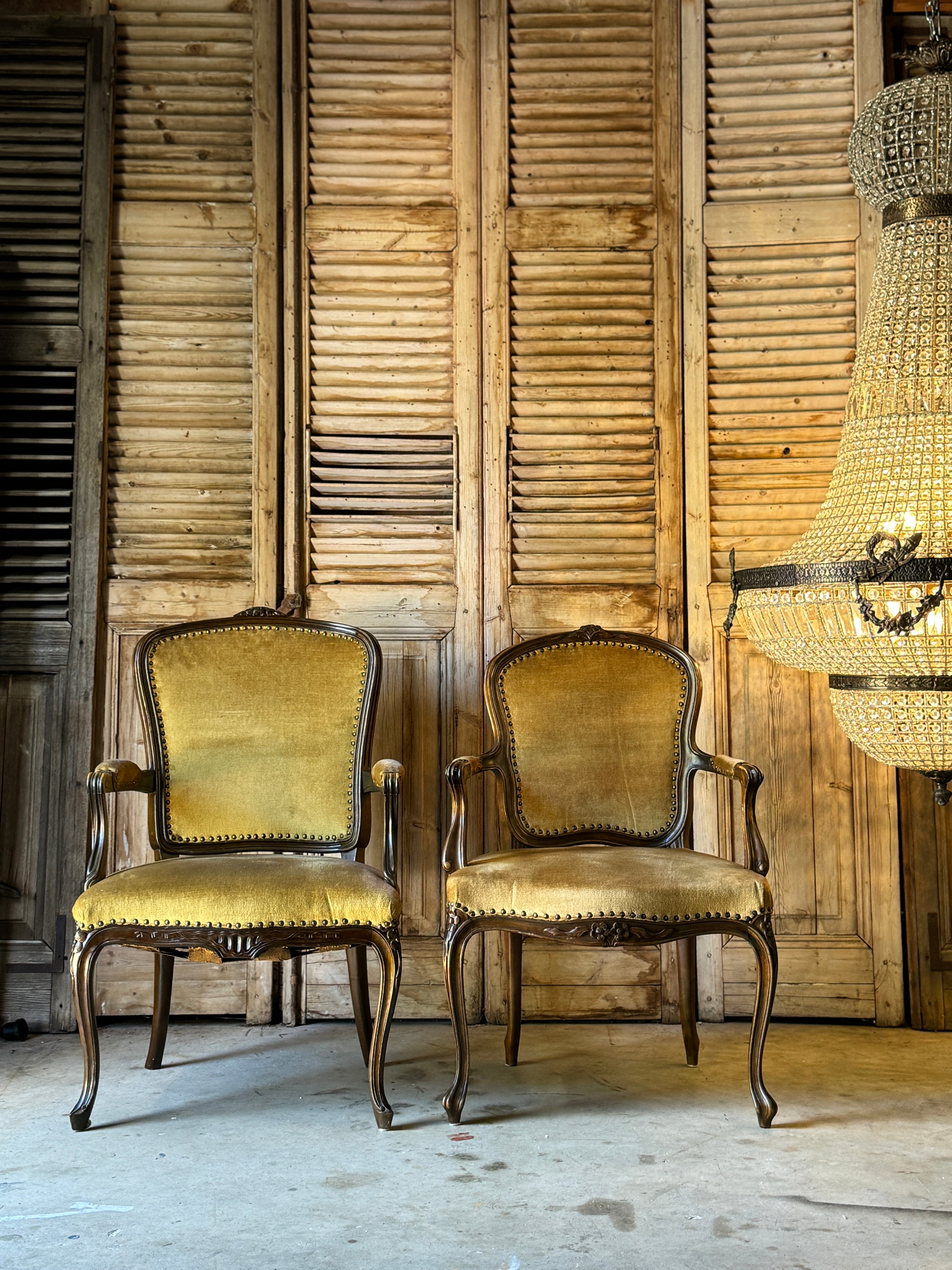 Pair of Vintage French Oak Armchairs