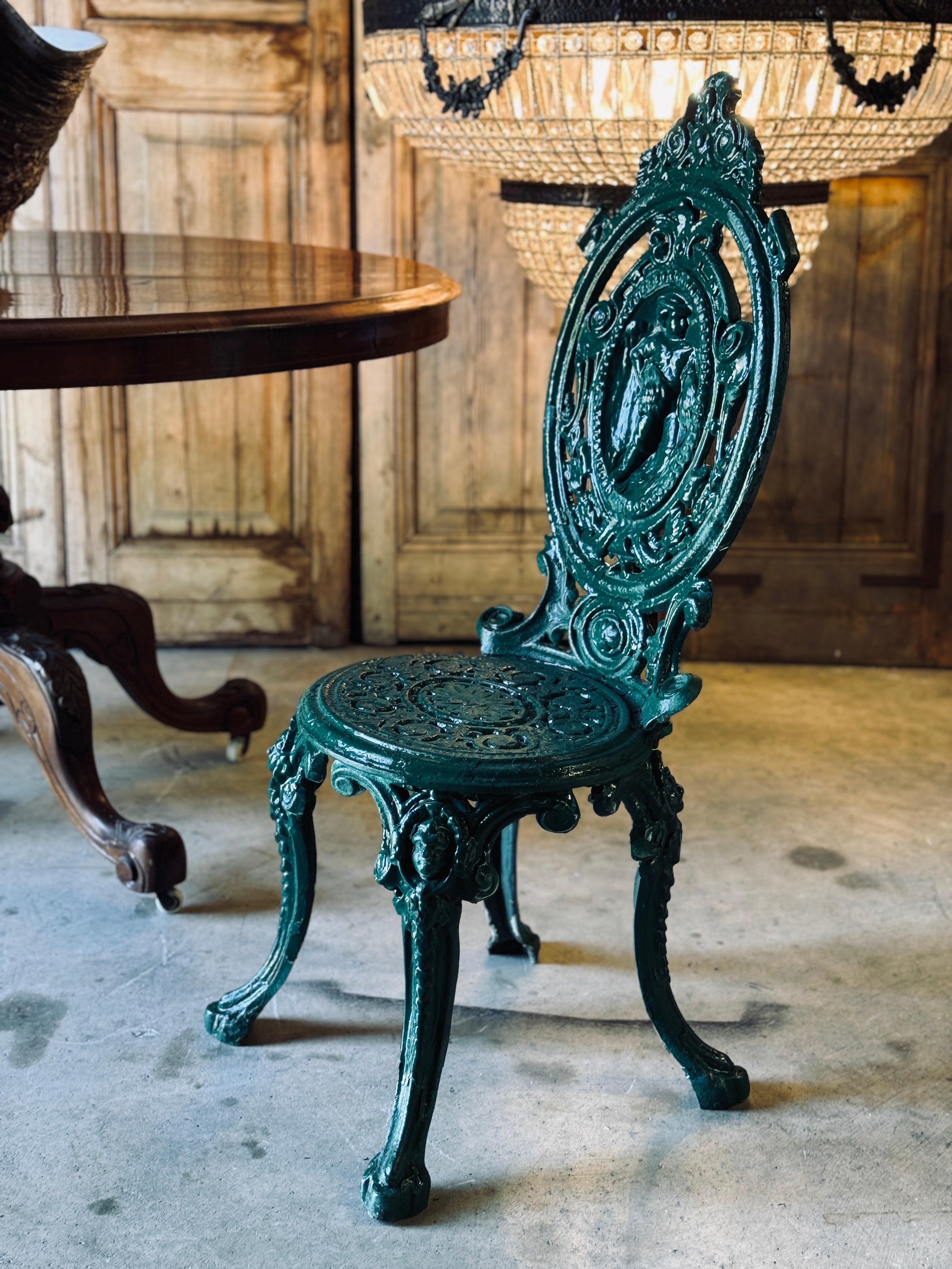 Vintage Cast Iron Green Victorian Chair