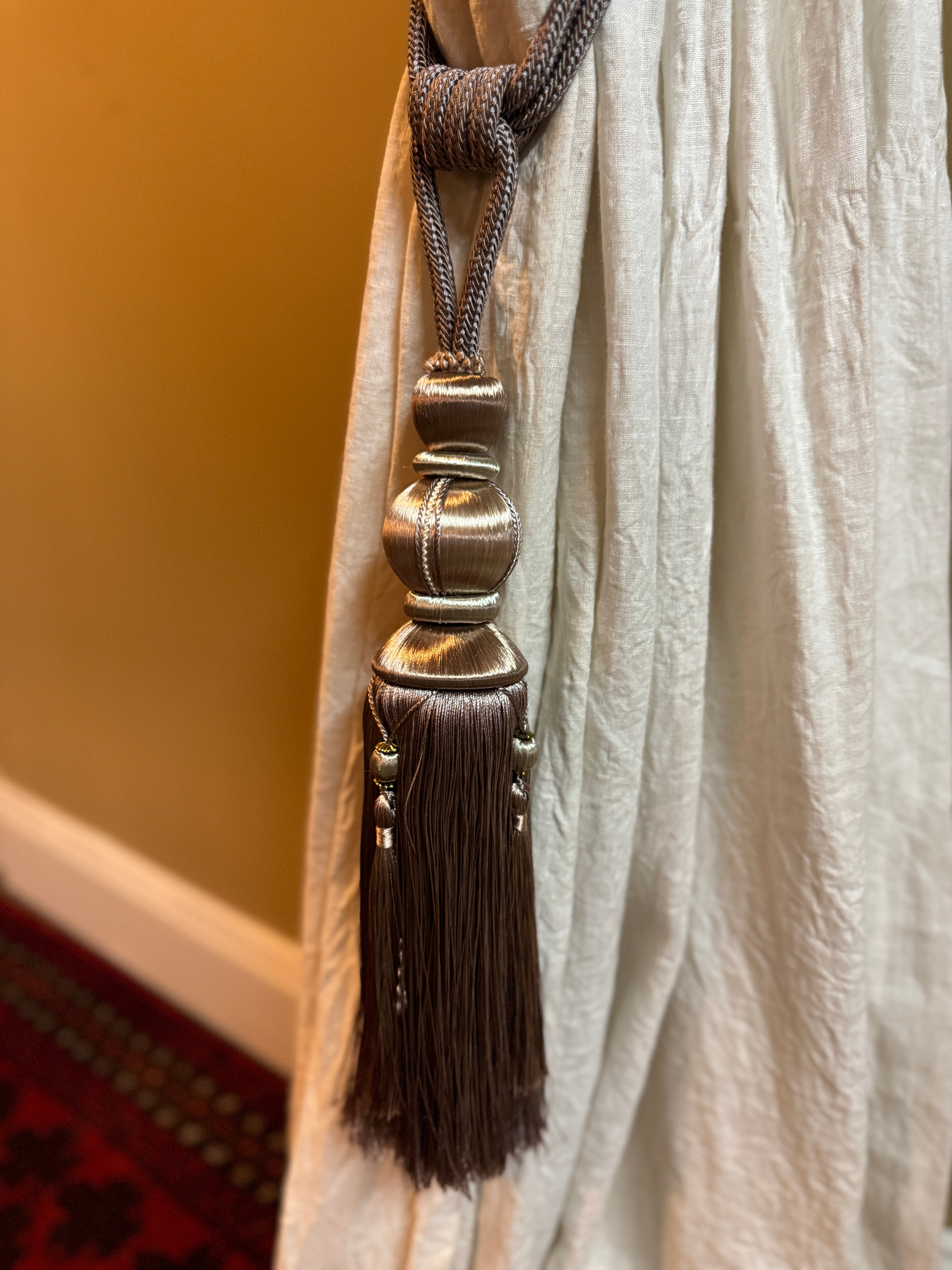 Large Mushroom/Taupe Tassel Curtain Tieback