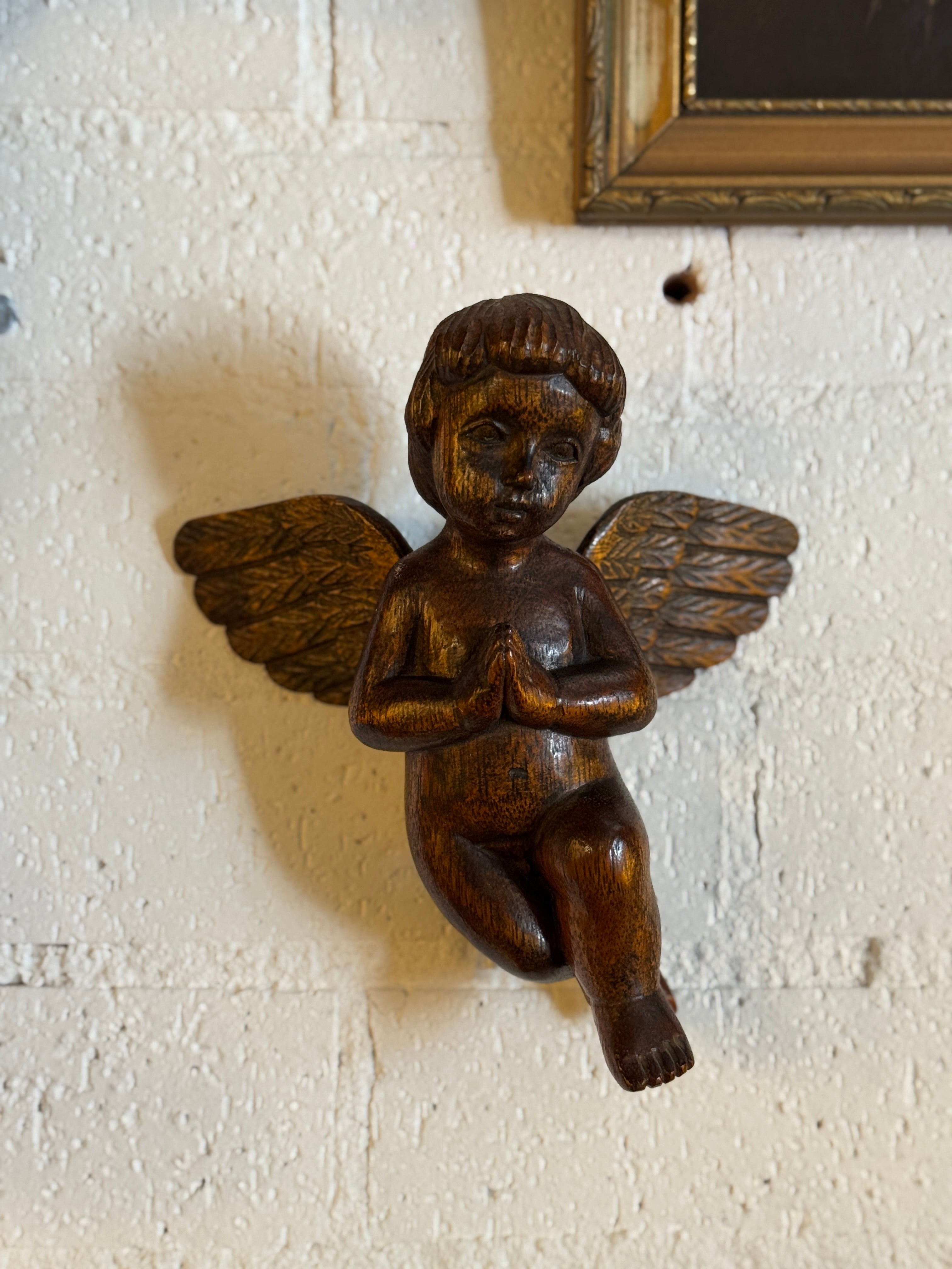 Vintage Hand-Carved Timber Cherub