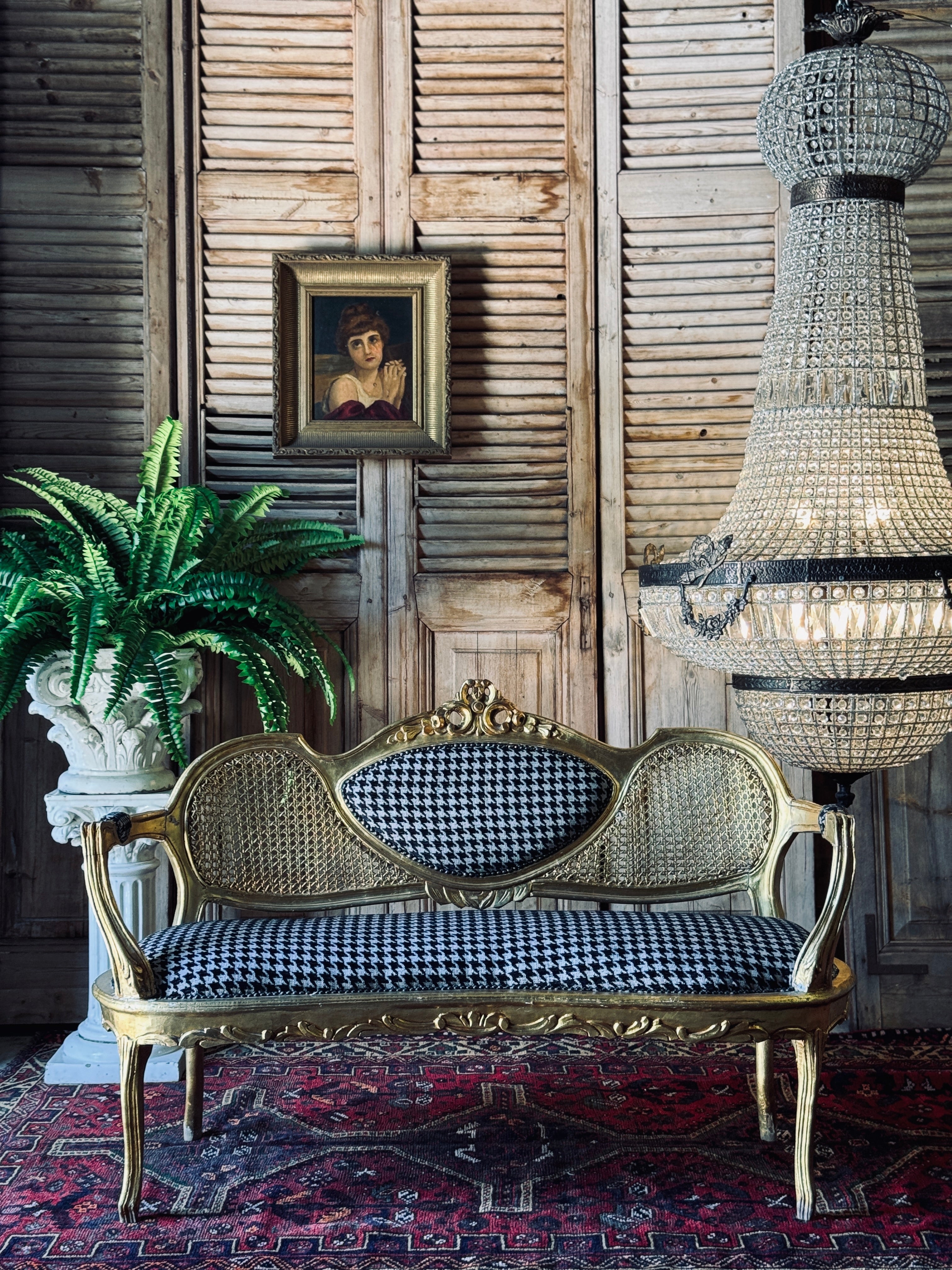 Vintage Gilt Rattan Settee