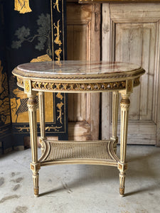 Antique French Marble Rattan Side Table