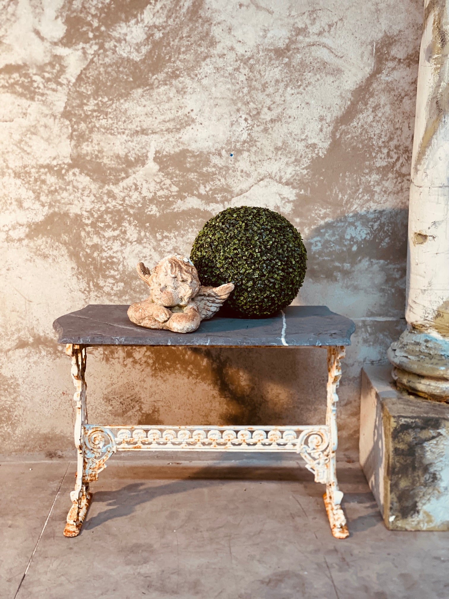 Cast Iron Garden Table with Marble Top