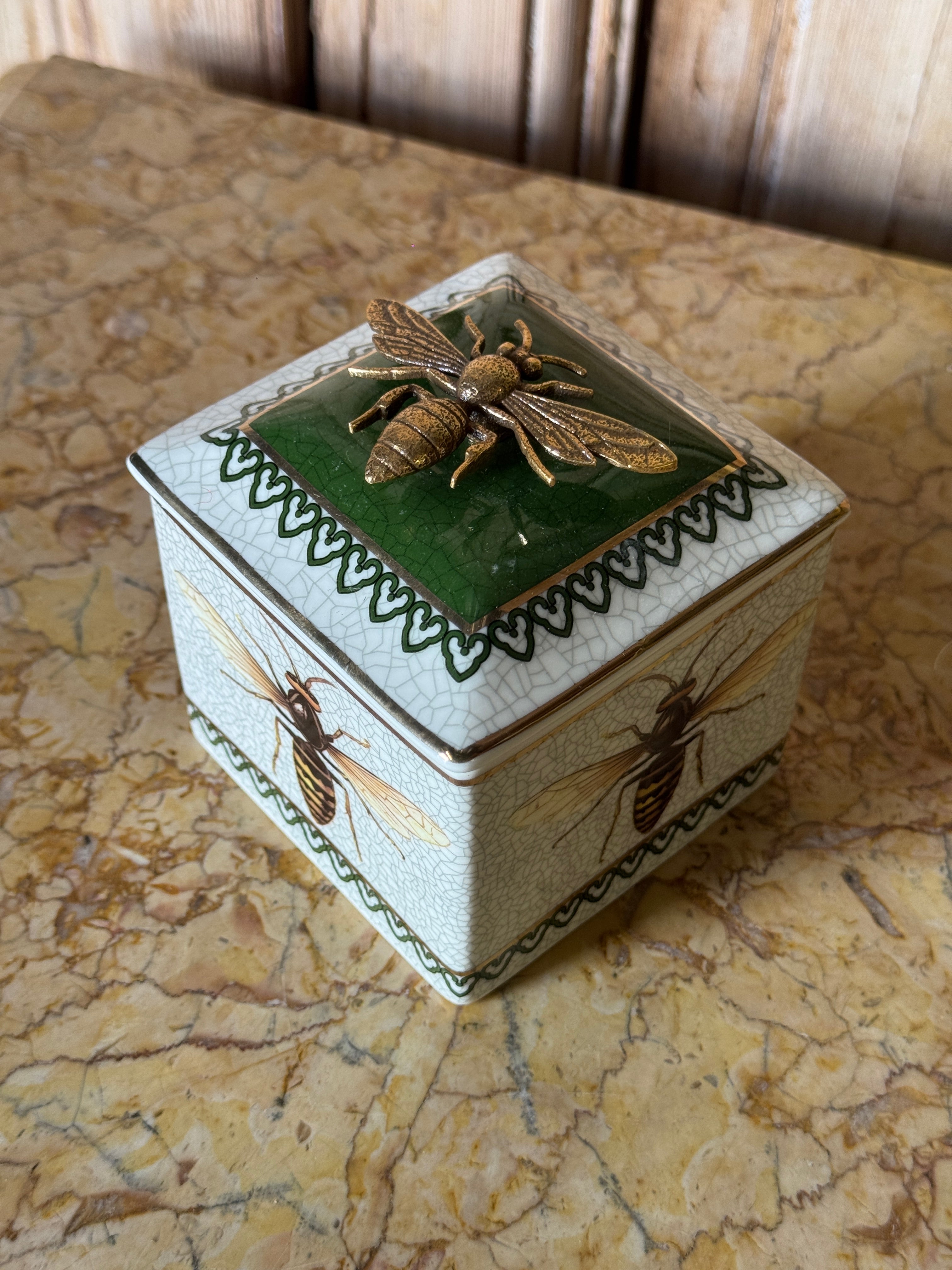 Bee Lidded Trinket Box - Green
