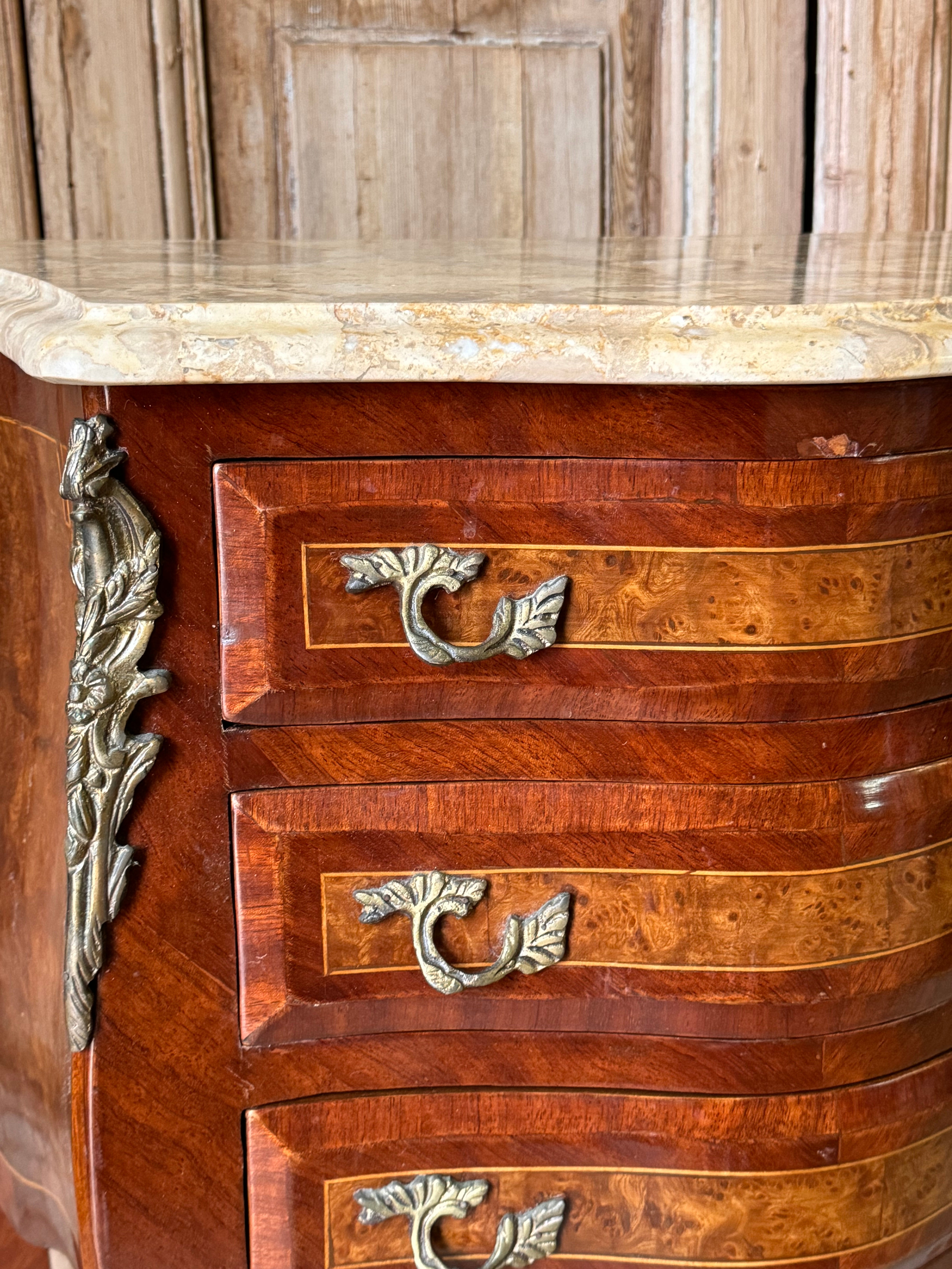 Pair of Vintage French Bedside Tables with Marble Tops