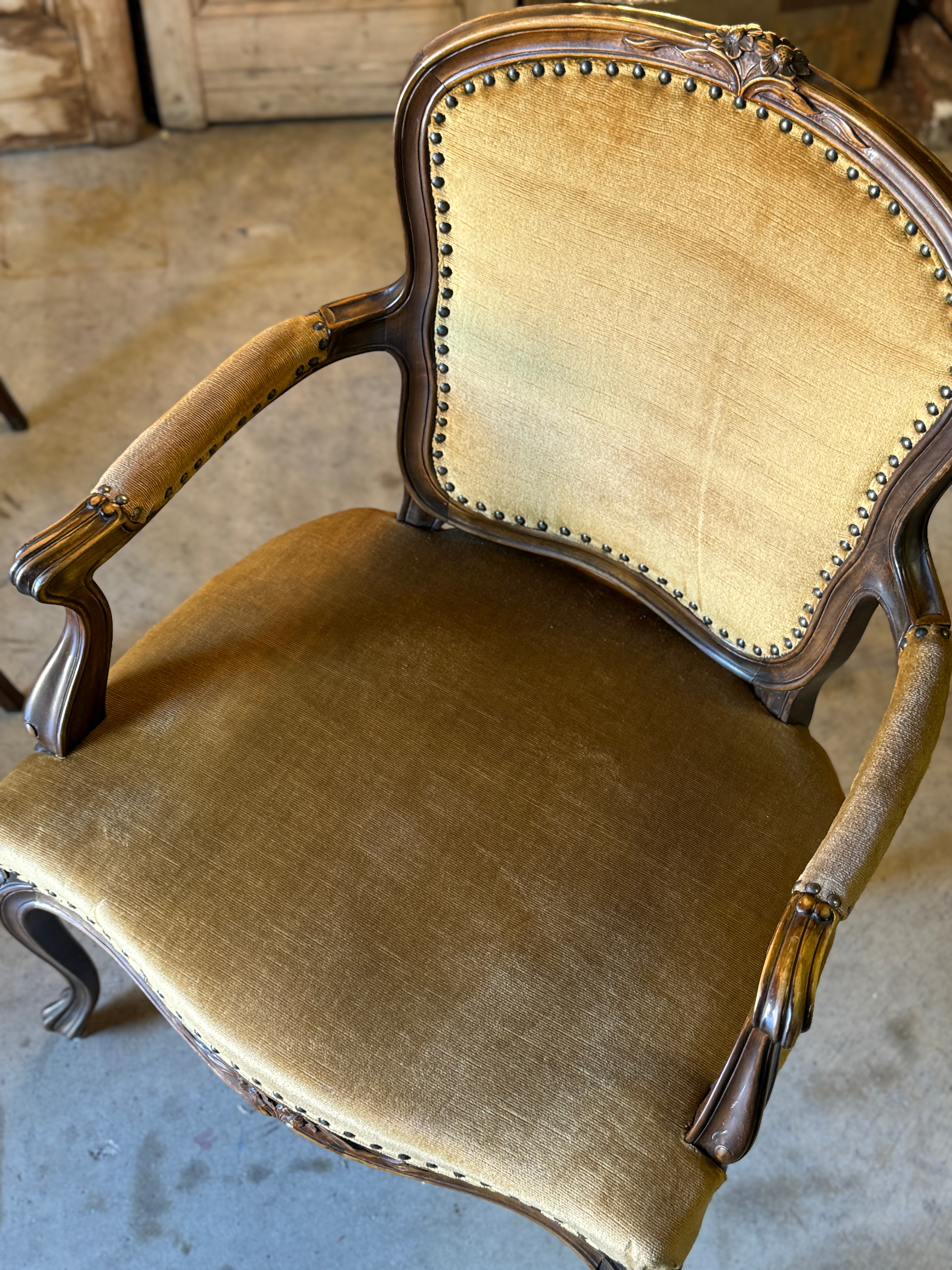 Pair of Vintage French Oak Armchairs