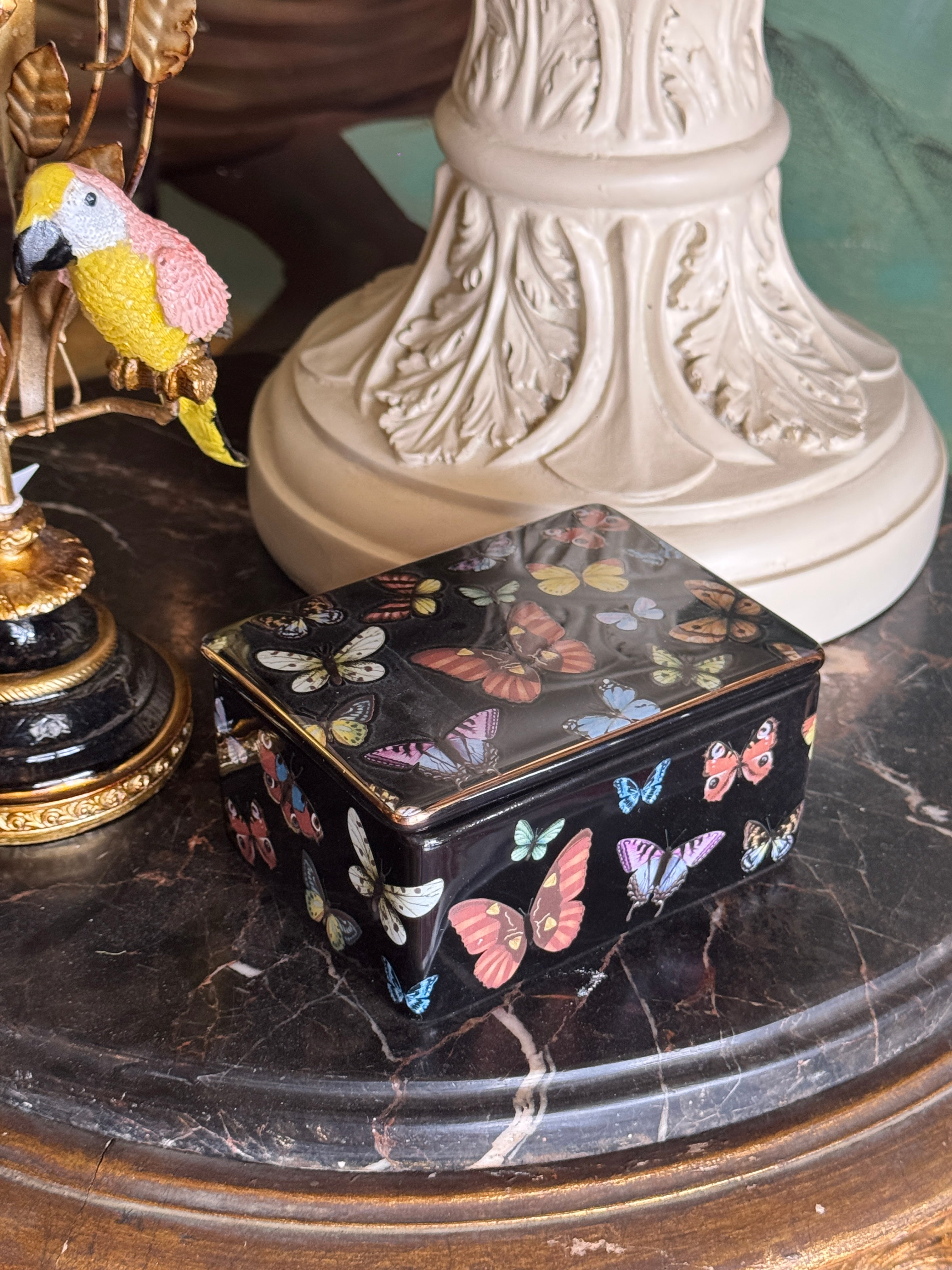 Butterfly Lidded Trinket Box - Black