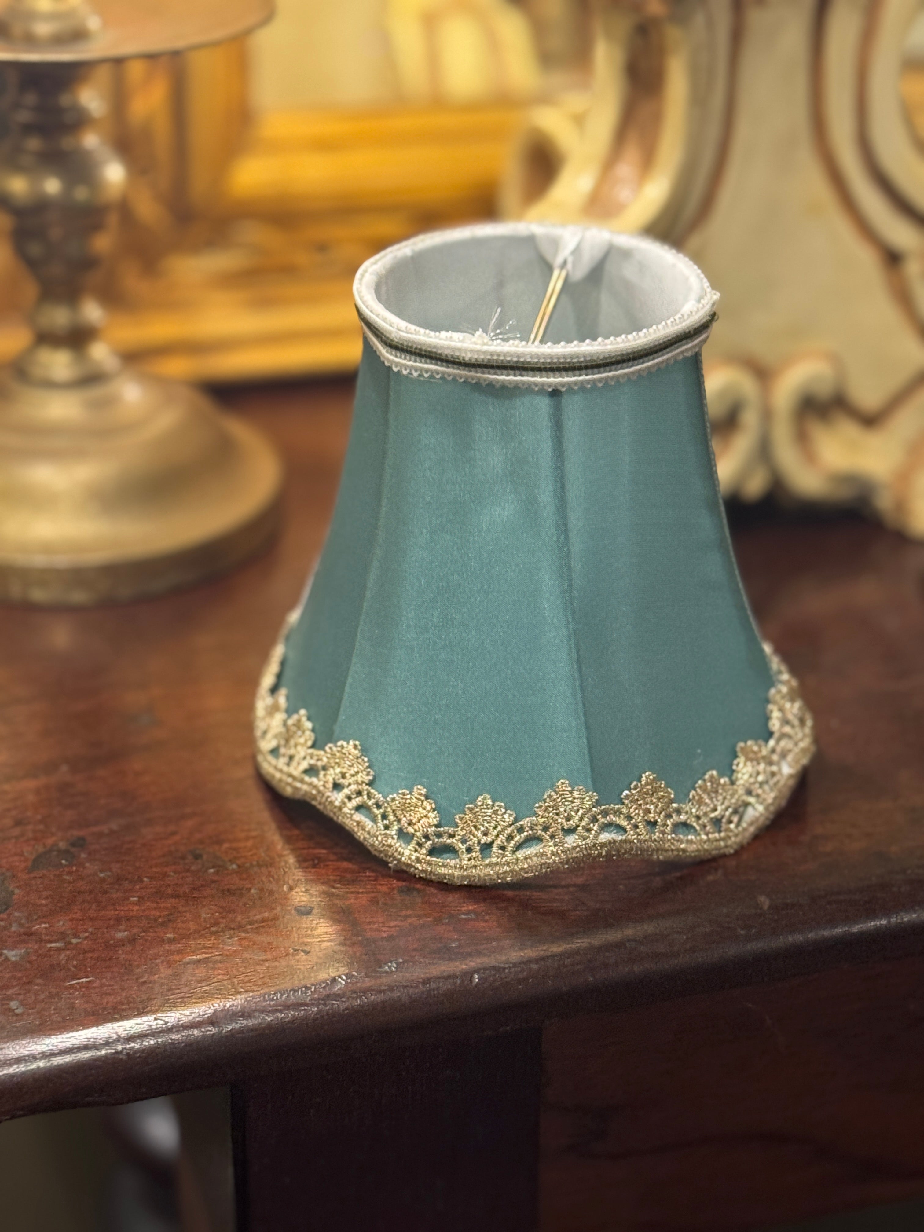 Blue Clip On Lampshade With Lace Trim