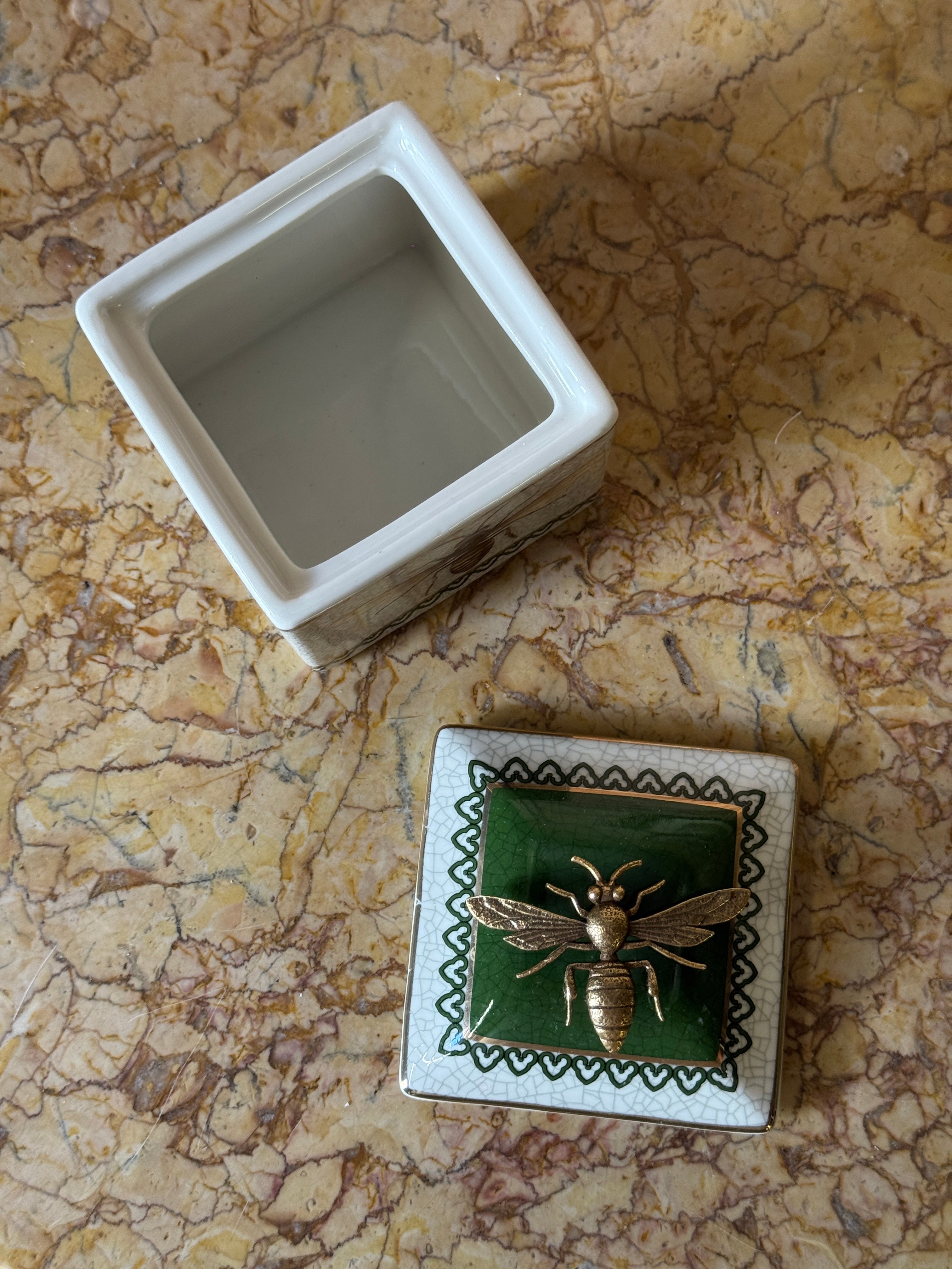 Bee Lidded Trinket Box - Green