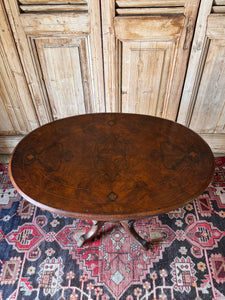 Antique Victorian Walnut Oval Table with Birdcage Base