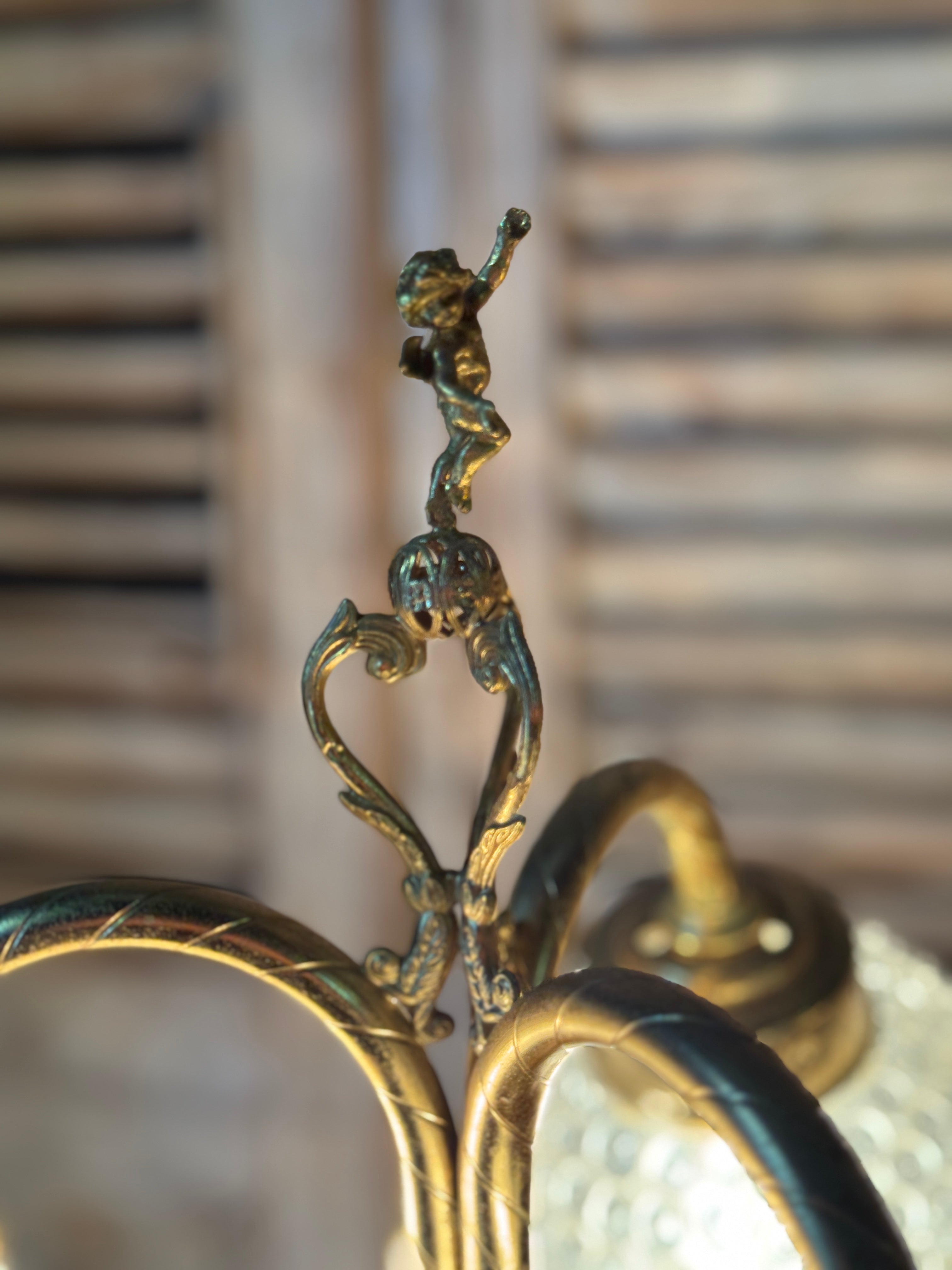 Vintage Cut Glass and Brass Cherub Lamp