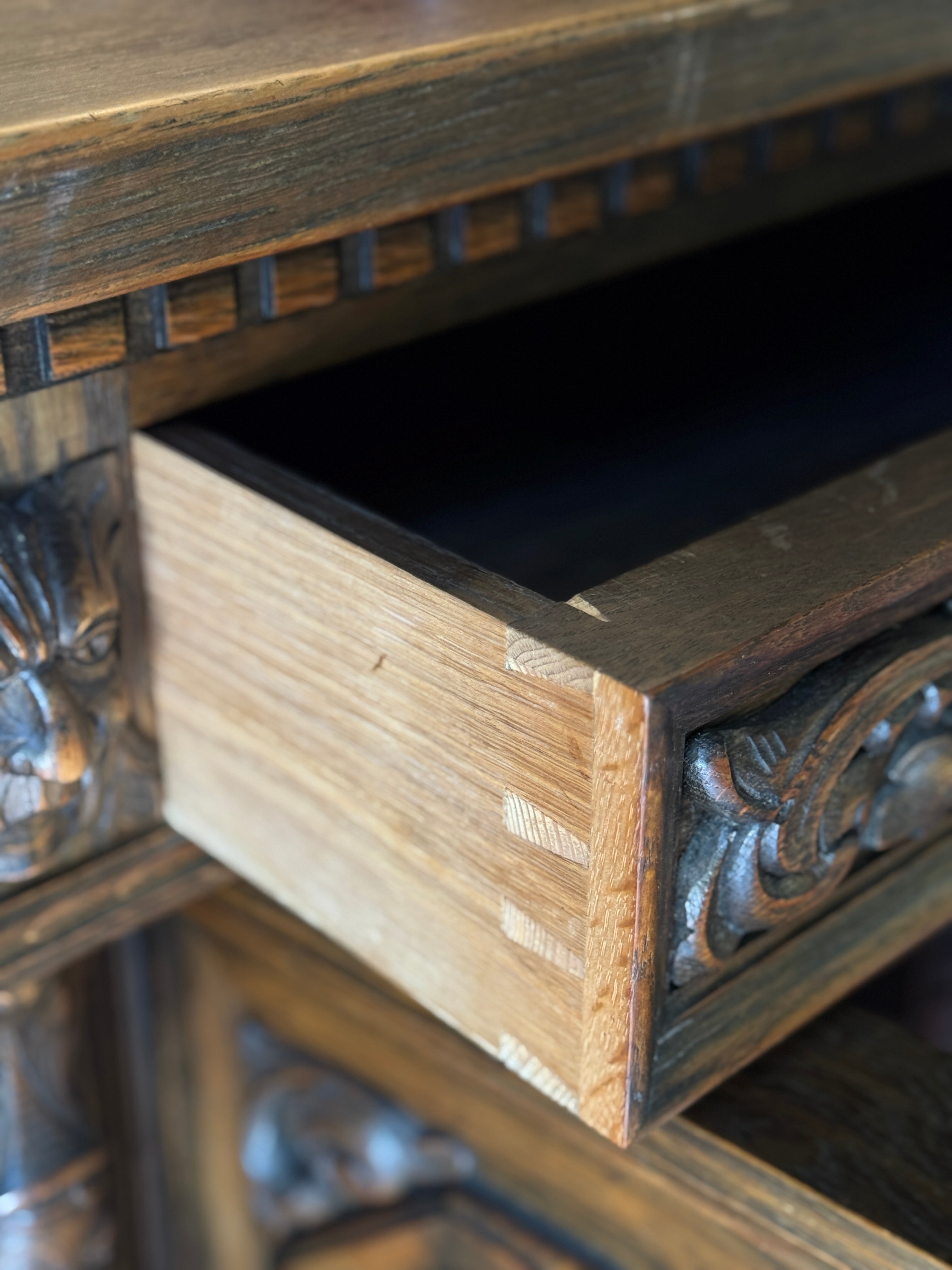 Vintage Danish Carved Timber Sideboard