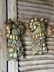 Vintage Pair of Handcarved Timber Wall Plaques