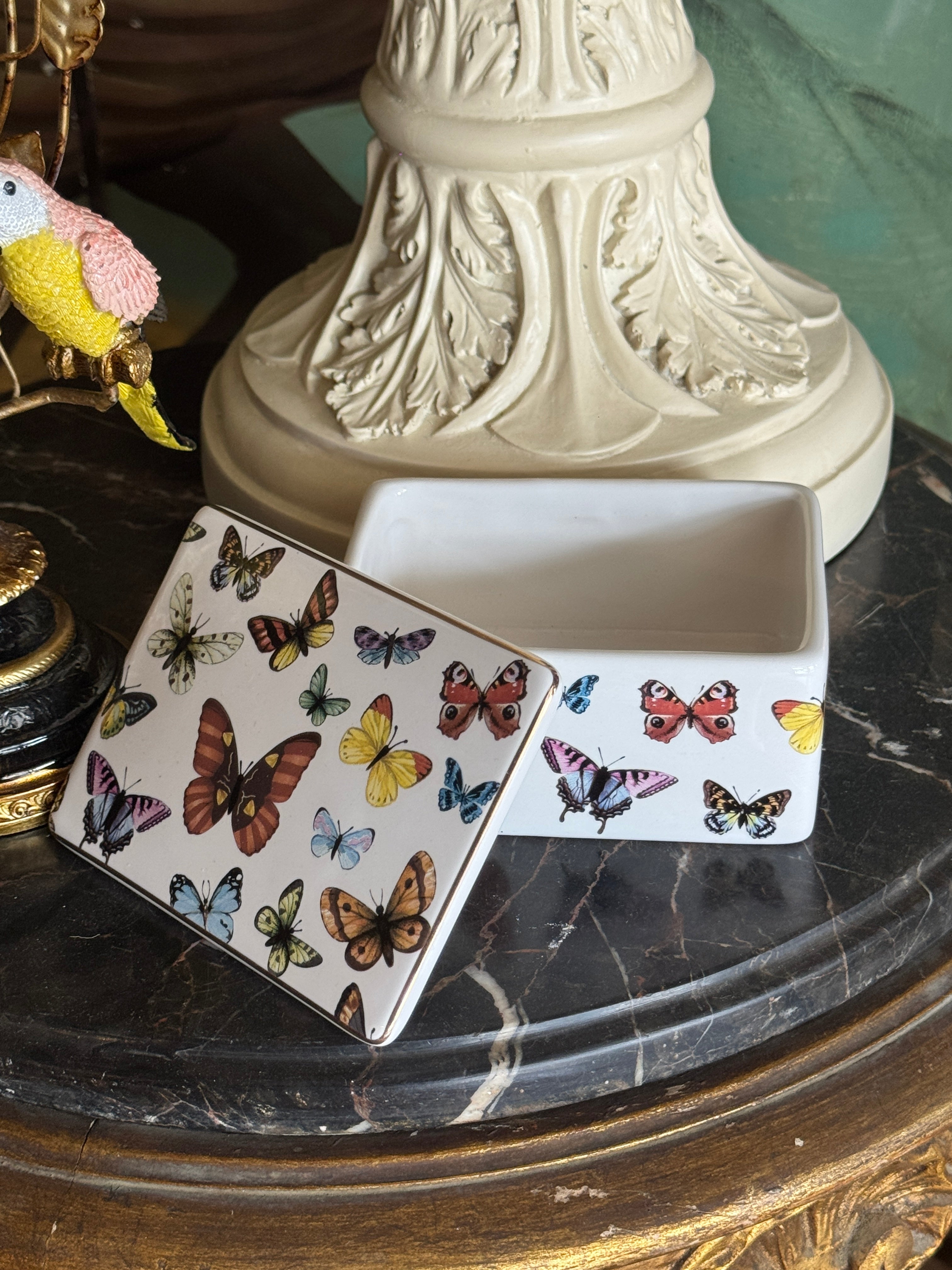 Butterfly Lidded Trinket Box - White