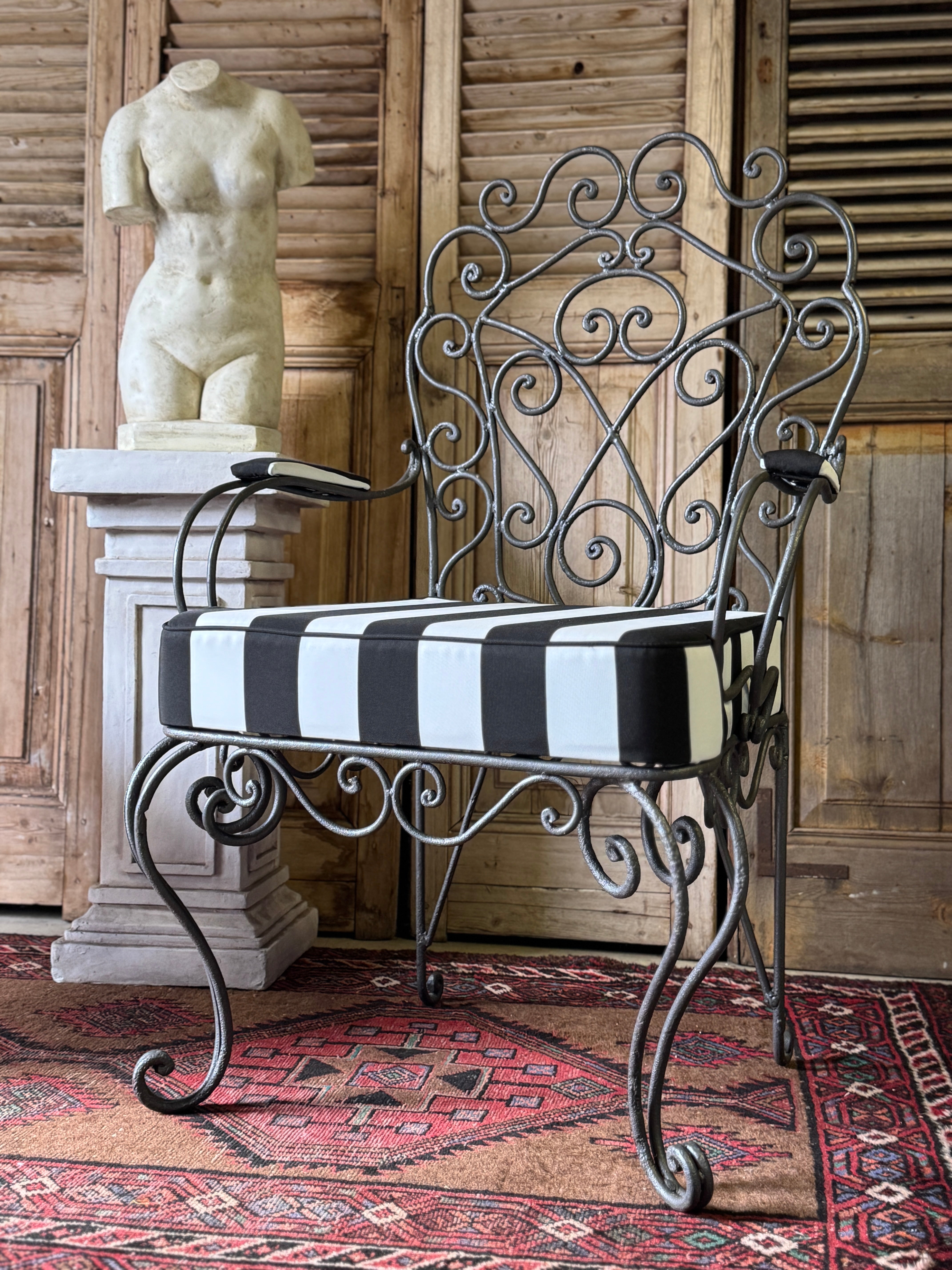 Pair of Newly Upholstered Vintage French Wrought Iron Chairs