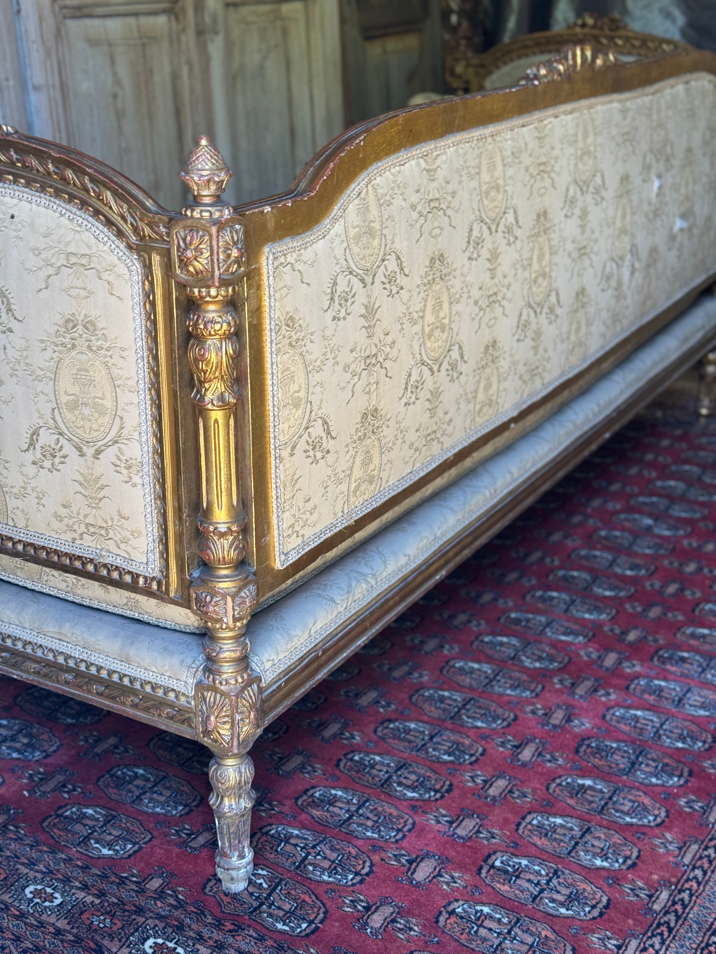 Antique French Louis XVI Style Giltwood Salon Sofa