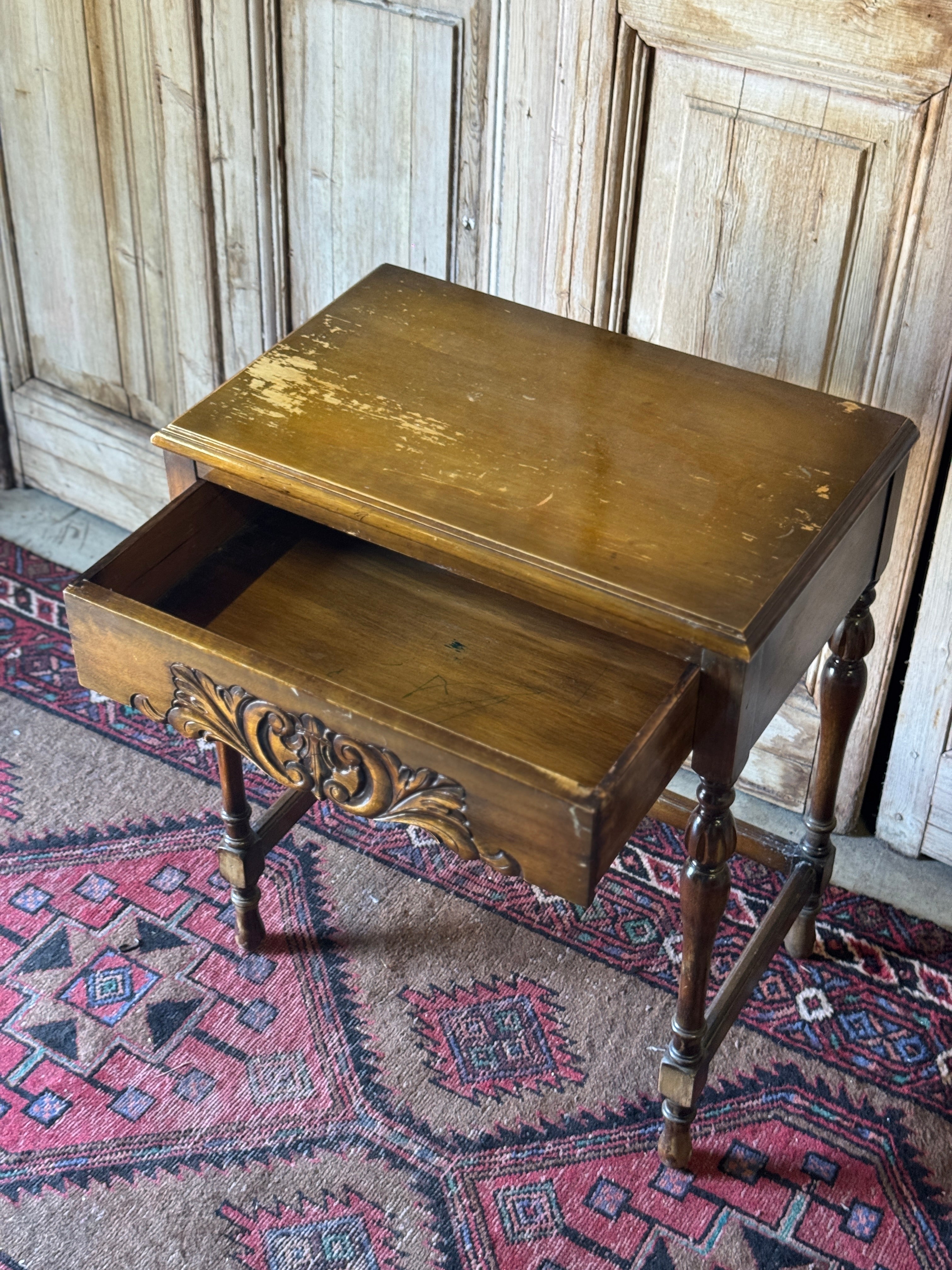Vintage Small Oak Writing Desk / Console with Concealed Drawer