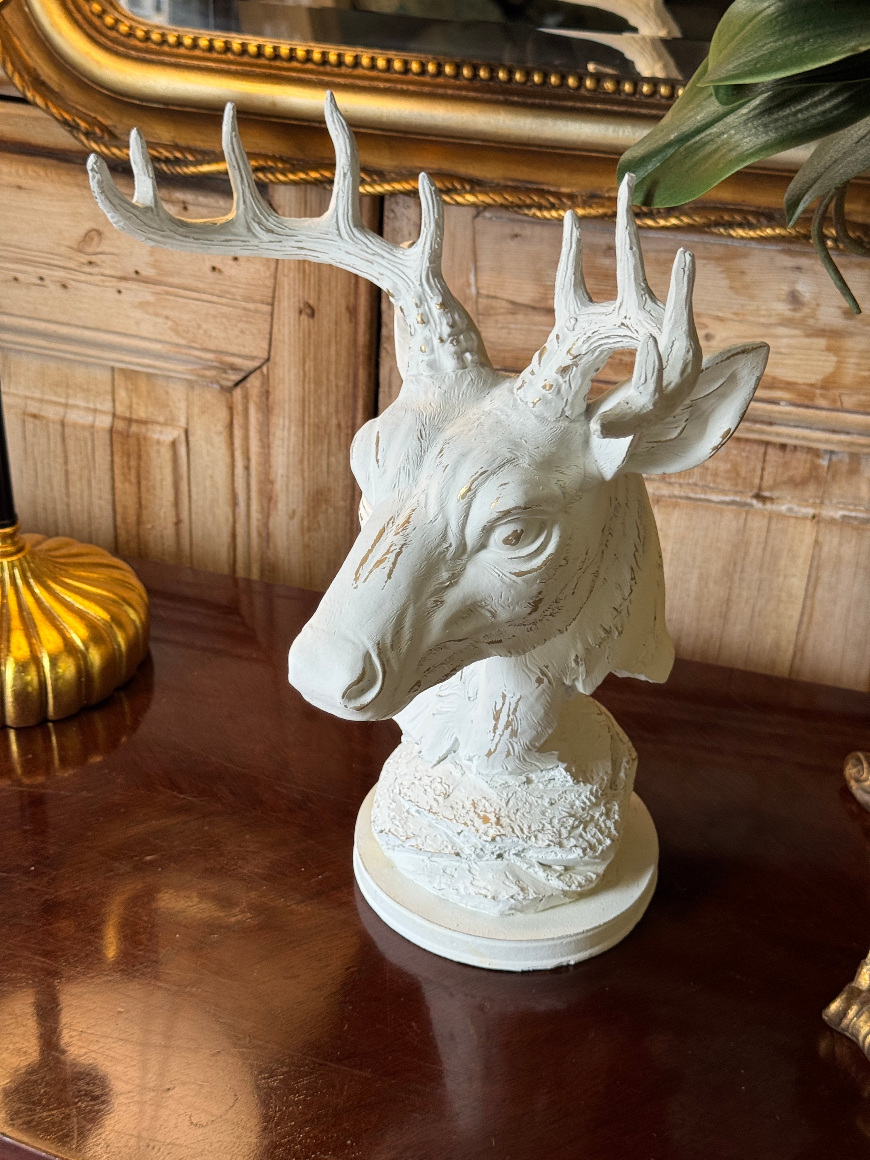 White & Gold Deer Bust