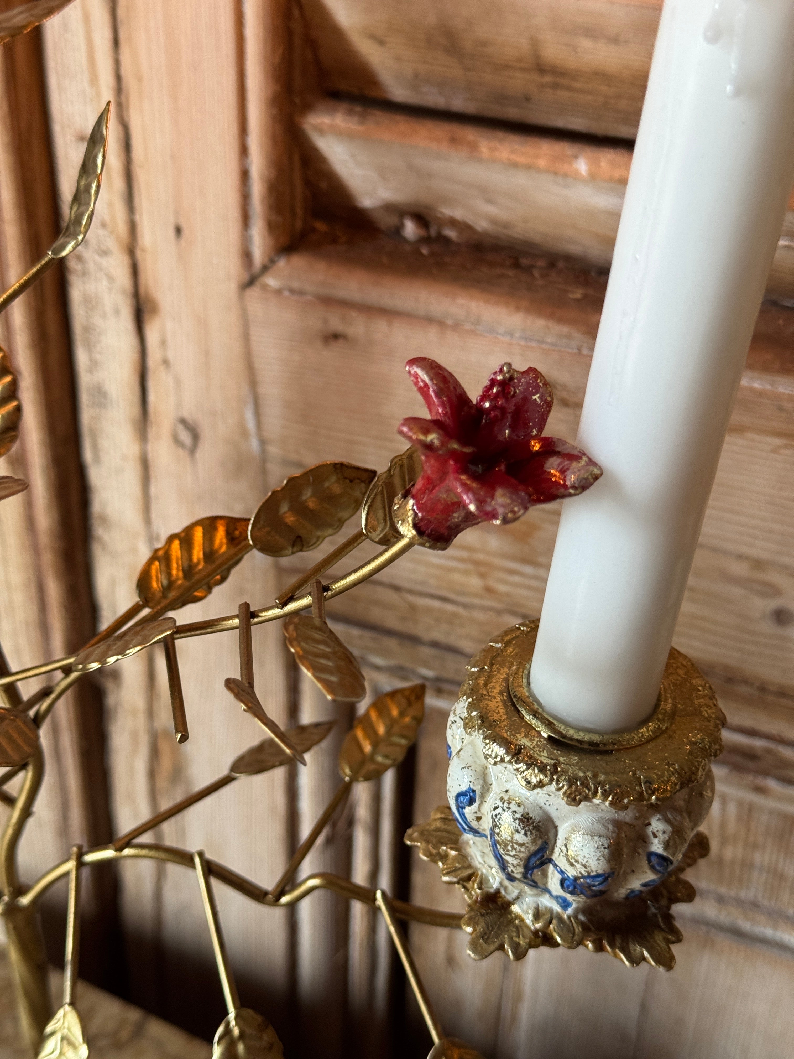 Three Arm Floral Candelabra – Blue & Gold