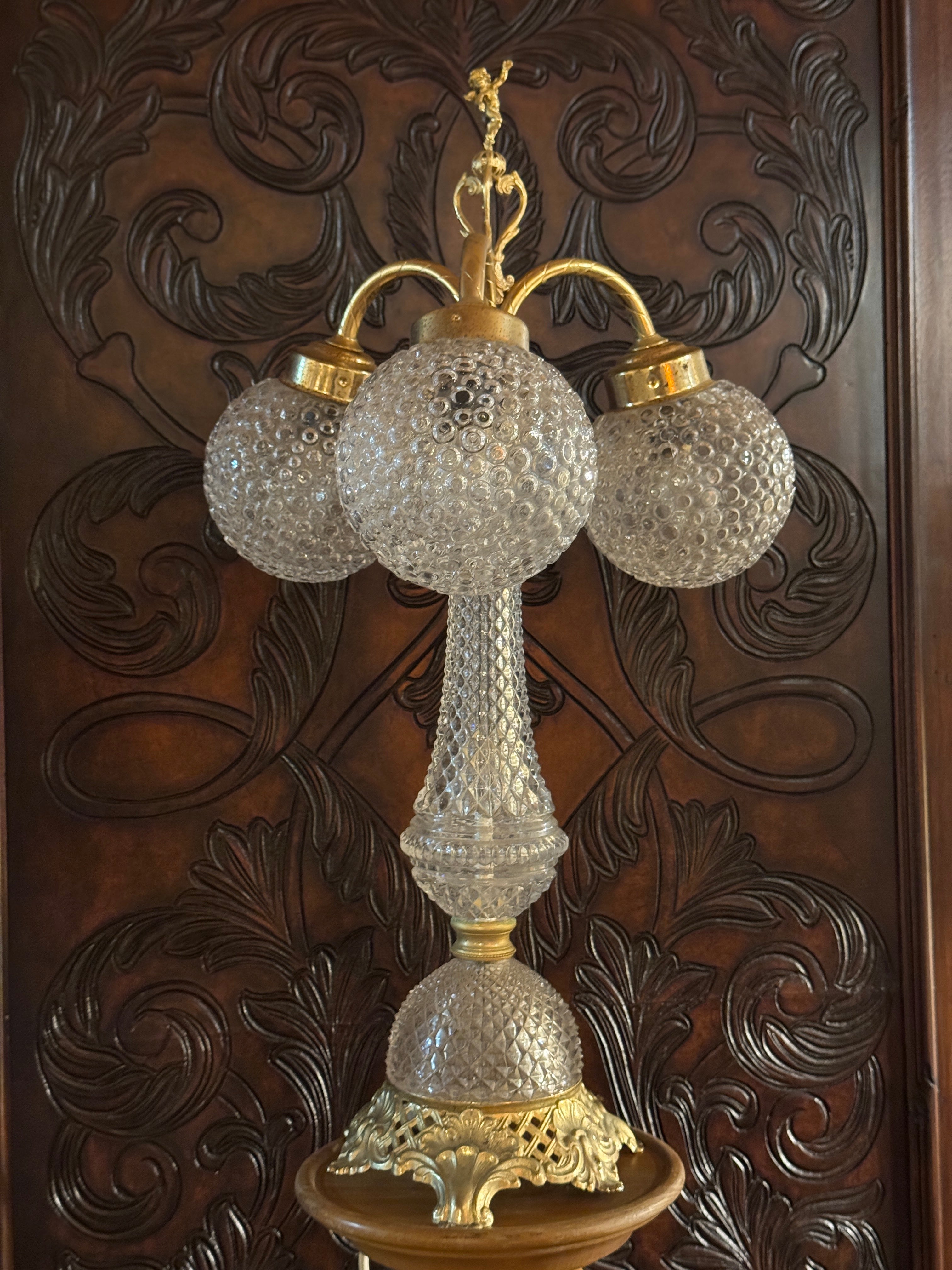 Vintage Cut Glass and Brass Cherub Lamp