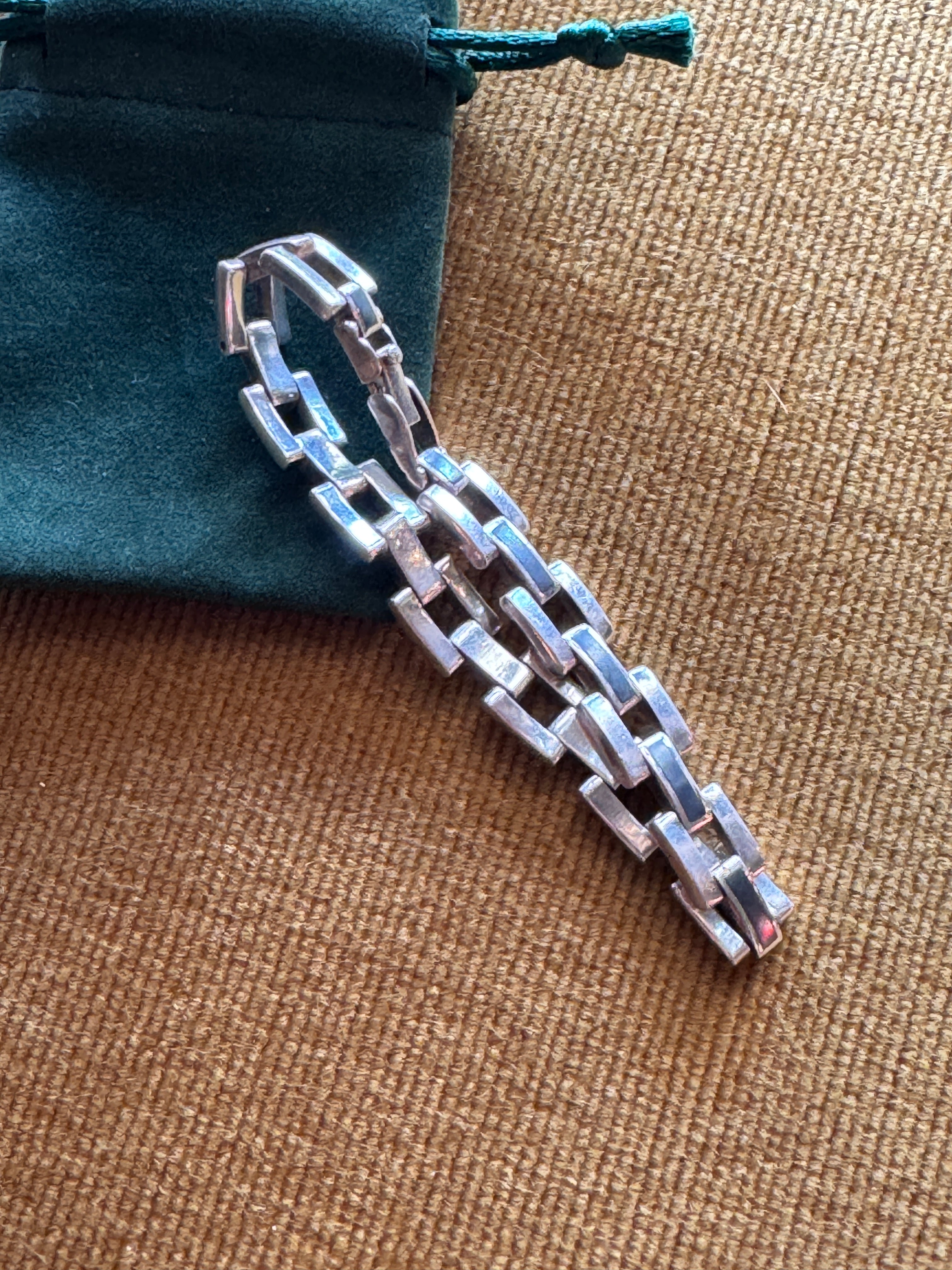Vintage Sterling Silver Niello-Style Link Bracelet