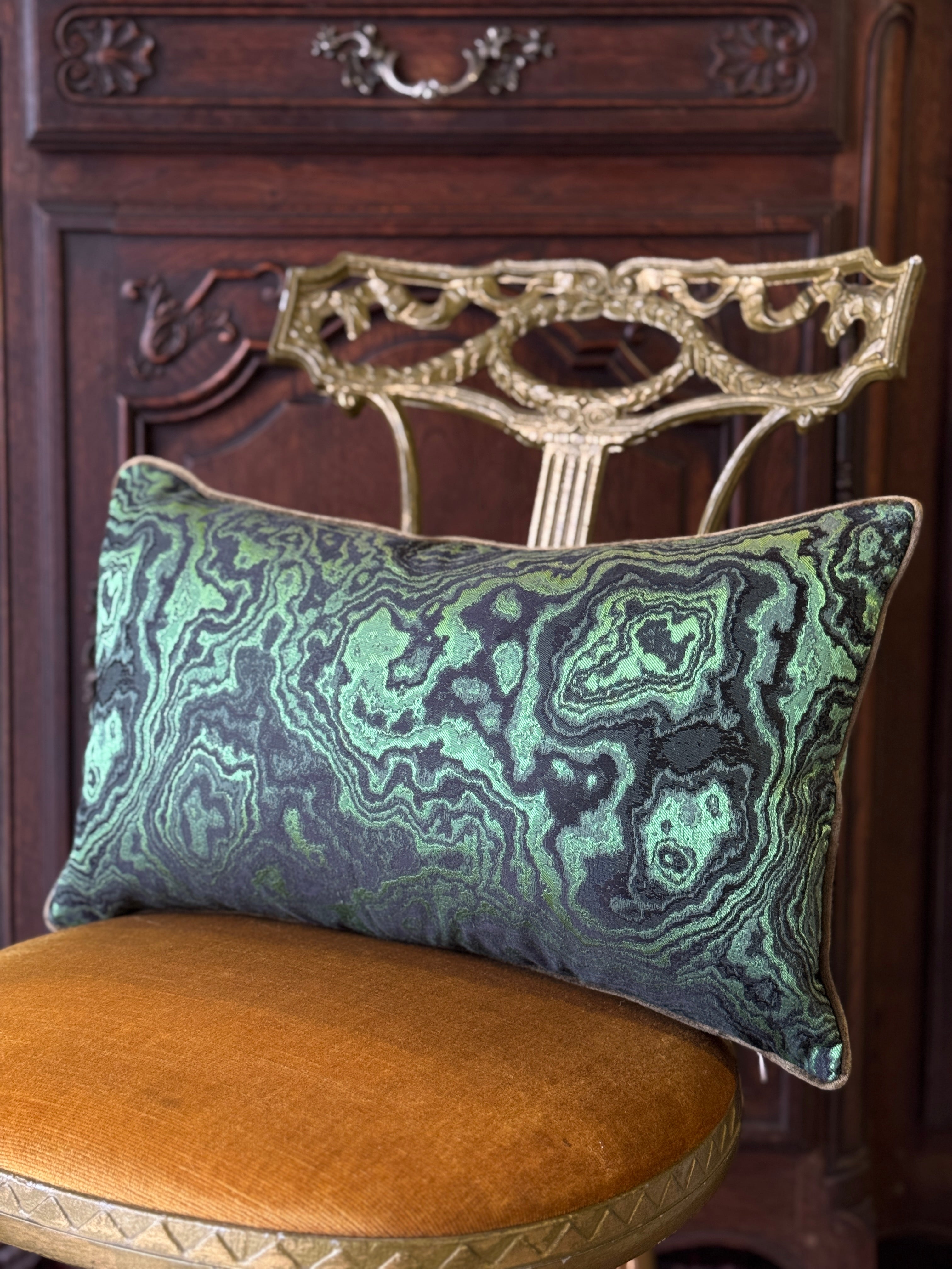 Forest Green Woven Moiré Jacquard Lumbar Cushion